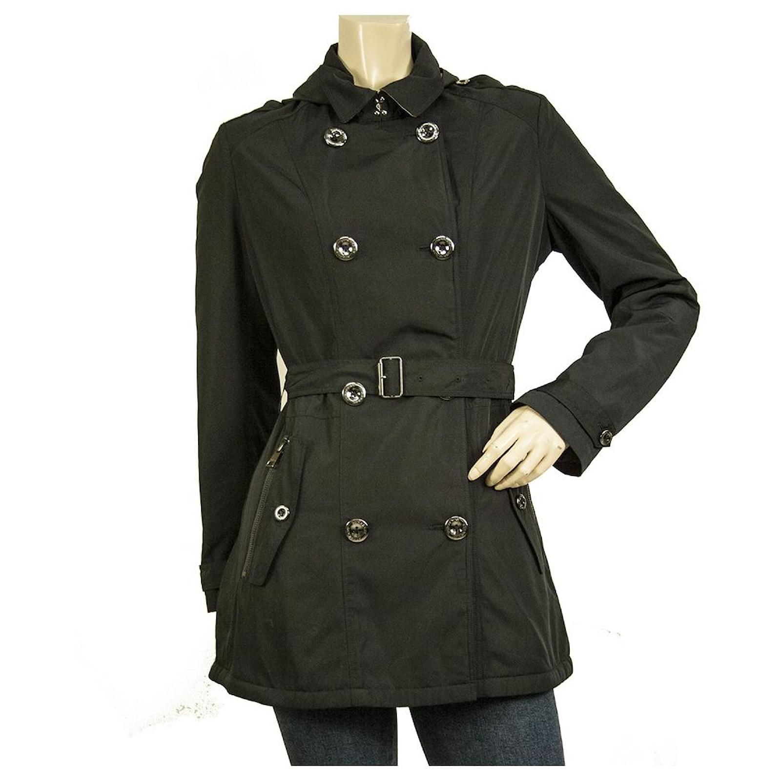 Burberry Blue Black lined Breasted Belted Trench Jacket Coat XS