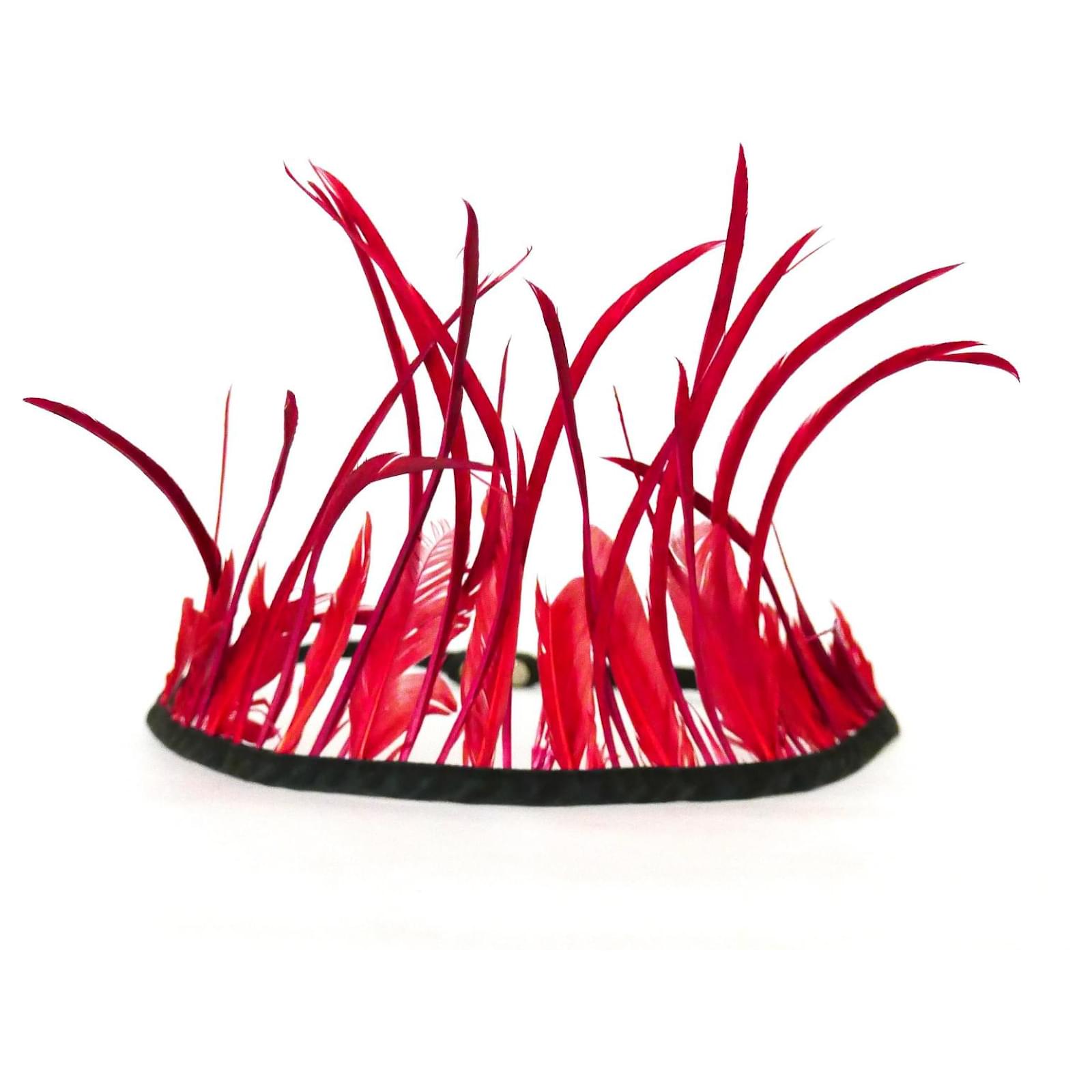 Prada SS14 Feather Headband Red  - Joli Closet