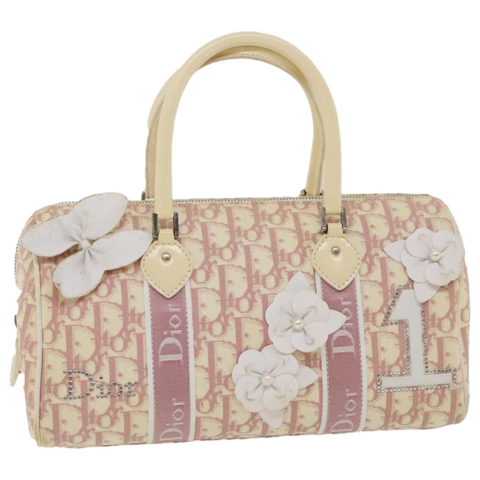 Dior White & Pink Monogram Girly Boston Bag