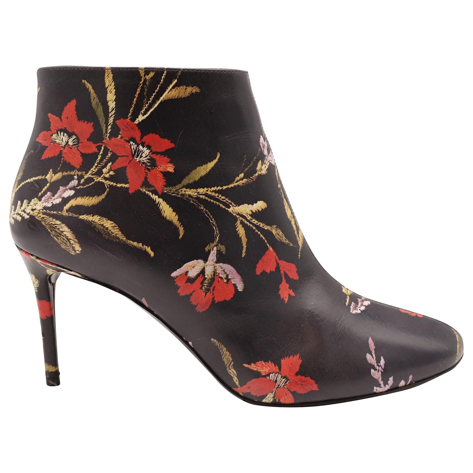 Women's Chunky Heeled Ankle Boots Floral Embroidered Lace - Temu