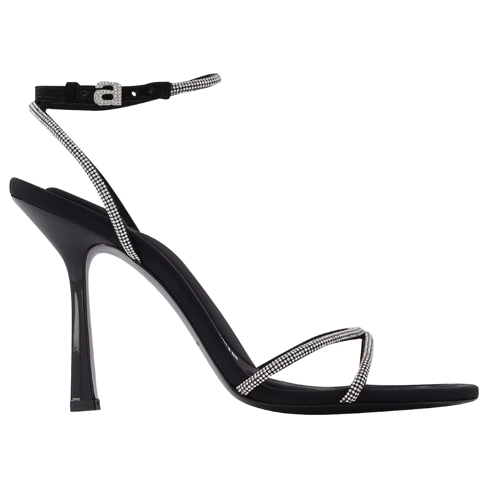 サンダル・ミュール Alexander Wang Dahlia 50 Sandals in Crystal / Black Leather Alexander Wang Dahlia 50 Crystal Sandal in Black & Clear