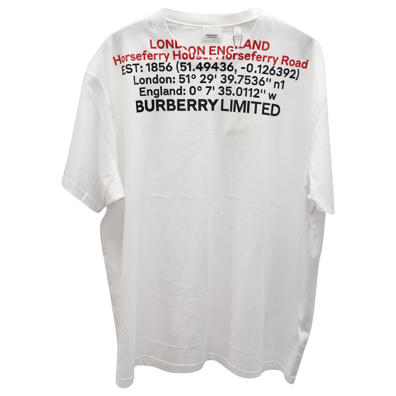 Camiseta de algodón blanco con estampado de letras Jensen de Burberry   - Joli Closet