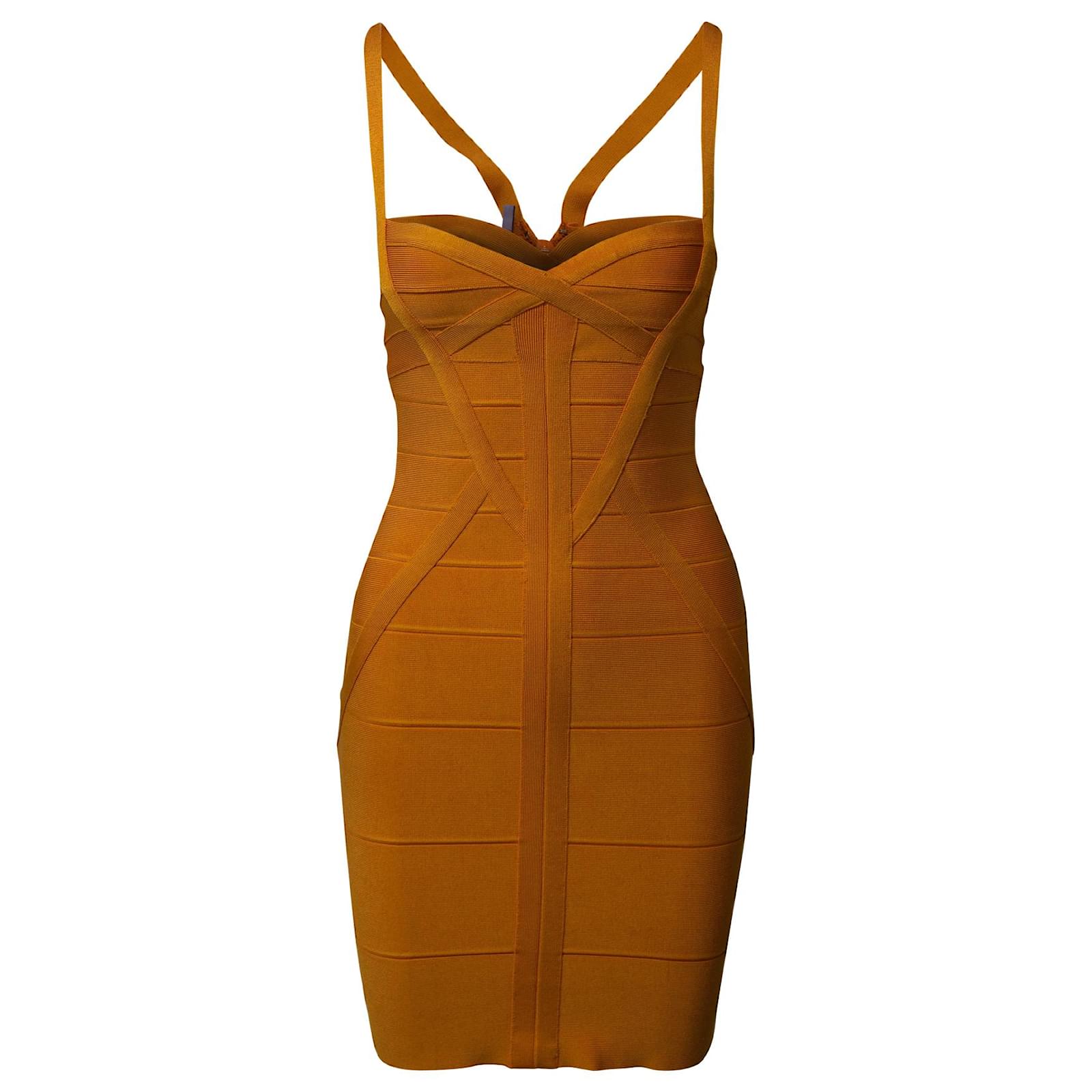 Laranja Roupa Bandagem Vestido Bandage Herve Leger Em Viscose