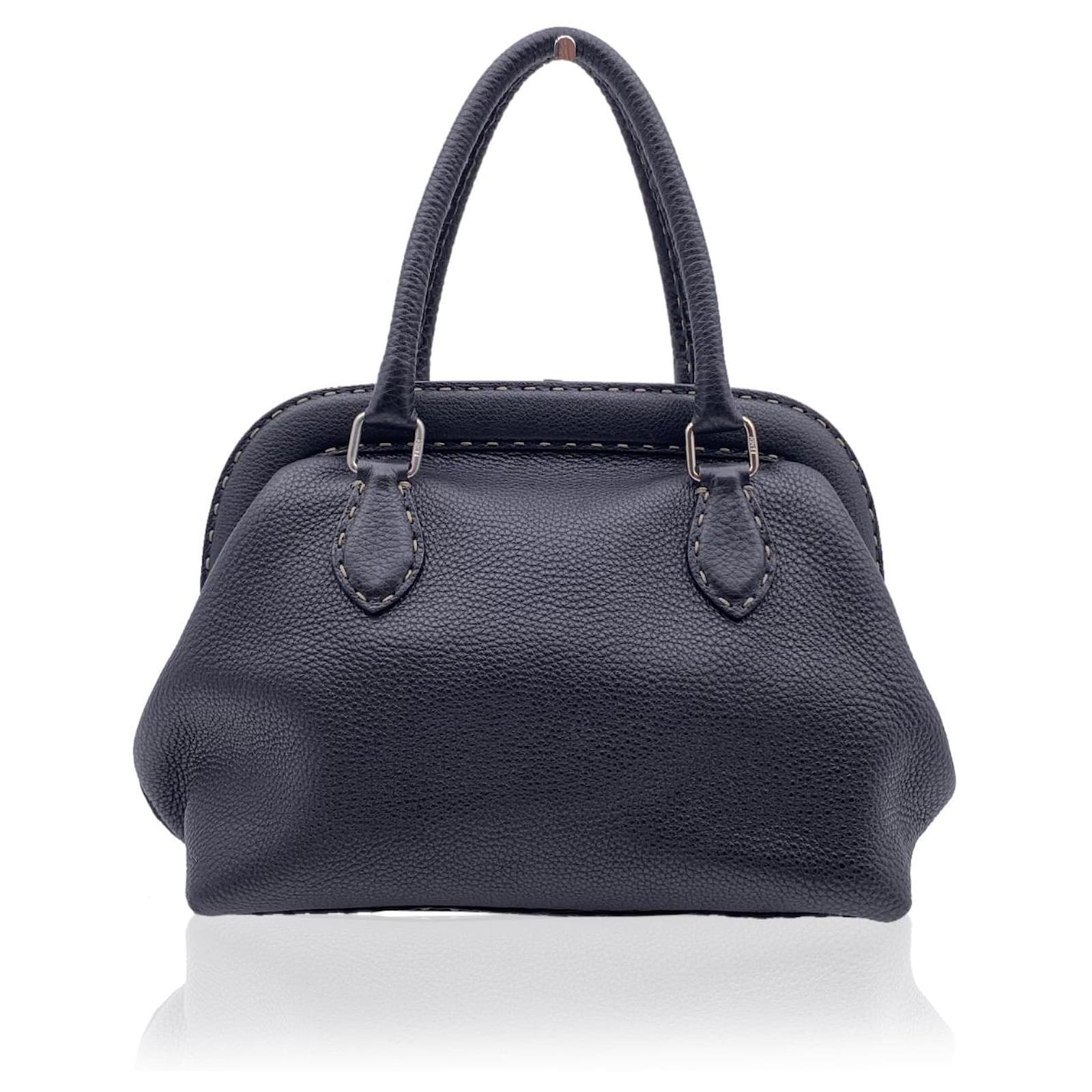 Fendi Selleria Black Leather Doctor Bag Handbag Satchel ref