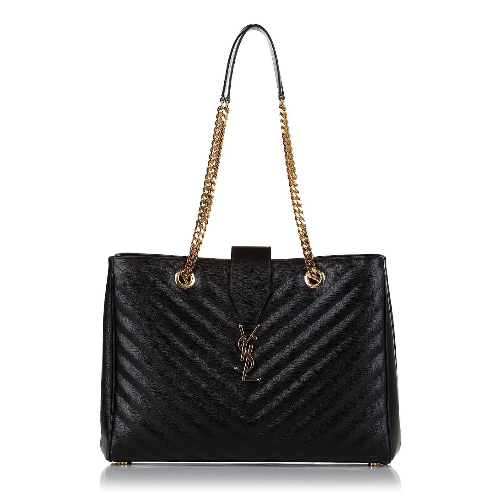 Saint Laurent Black Monogram Matelasse Chevron Cassandre Shopper ...