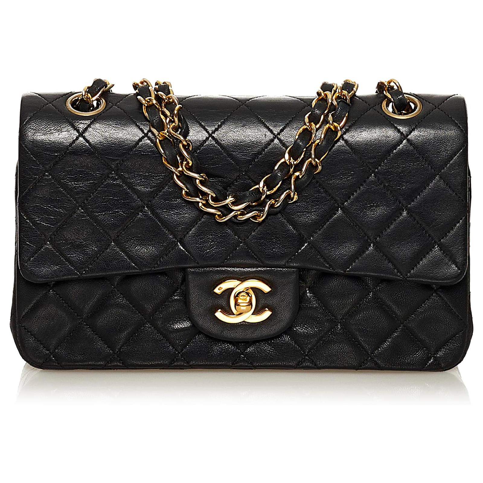 Chanel Classic Double Flap Chain Shoulder Bag Small Black Lambskin