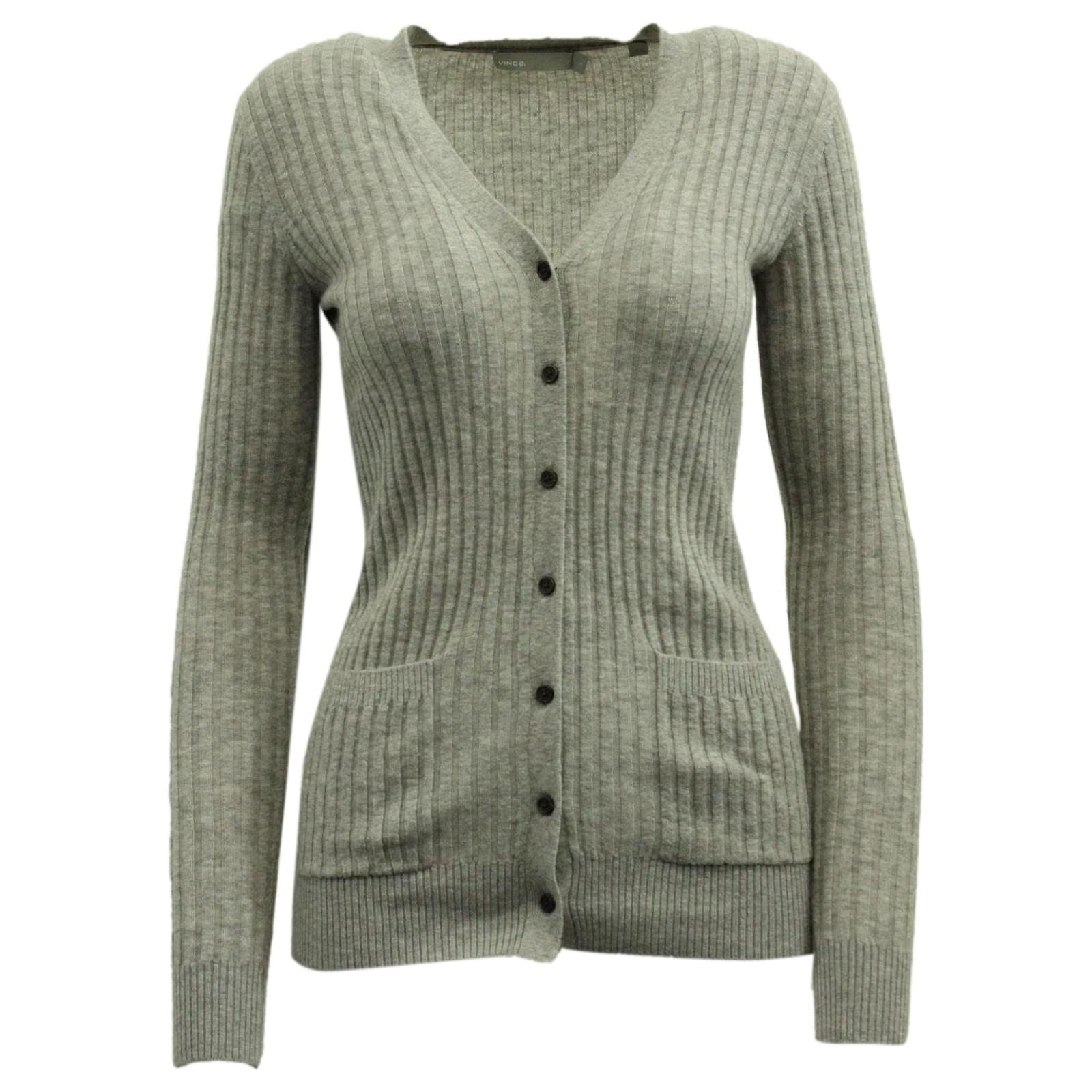 Vince Ribbed Knitted Cardigan in Grey Cashmere Wool ref.690665 - Joli ...