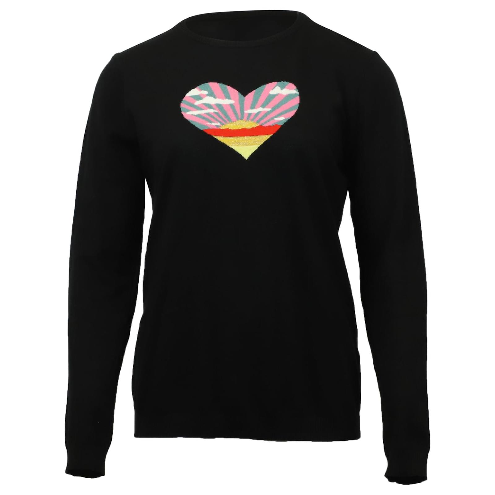 Bella Freud Sunset Heart Intarsia Sweater in Black Cotton