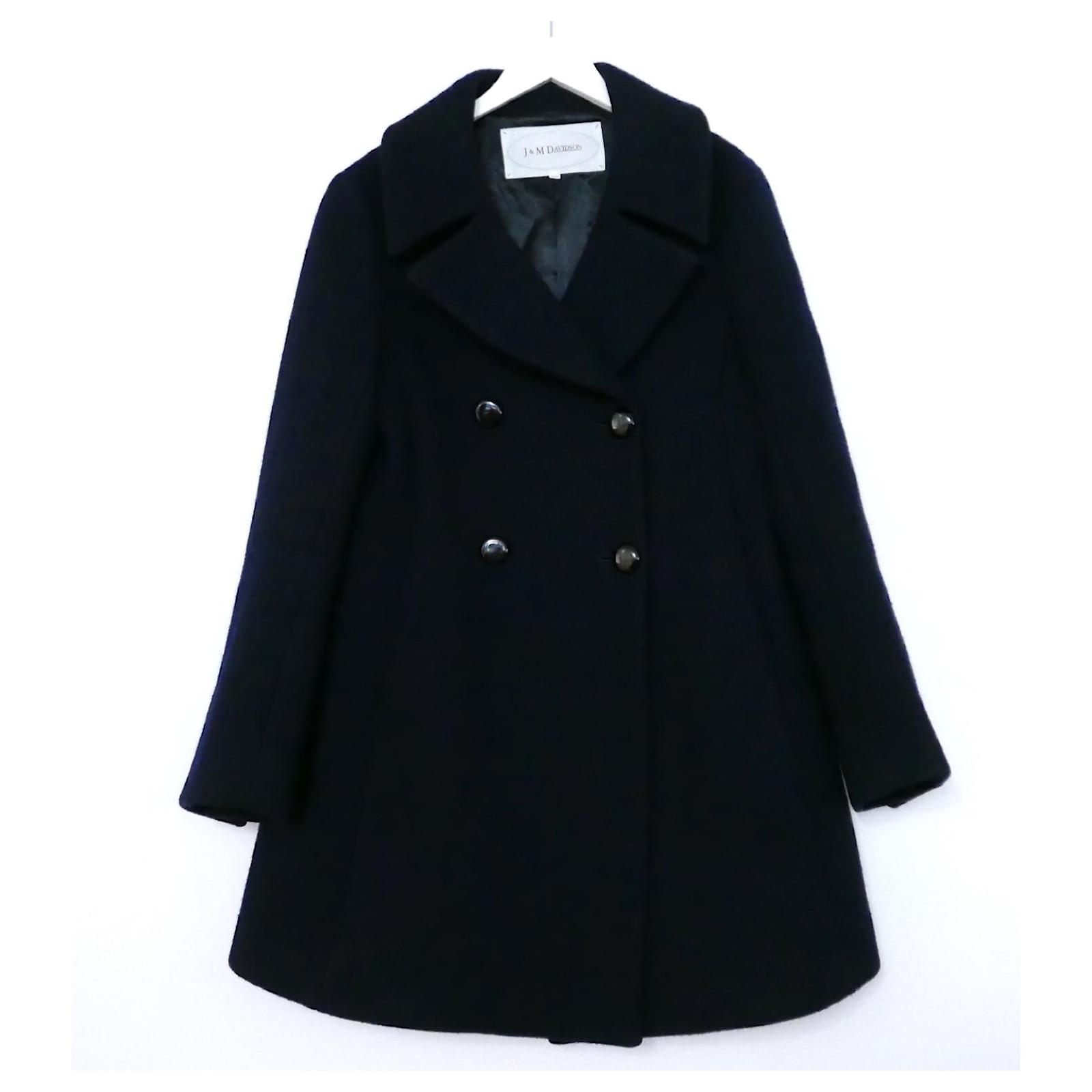 J&M Davidson Navy Wool Flared Coat