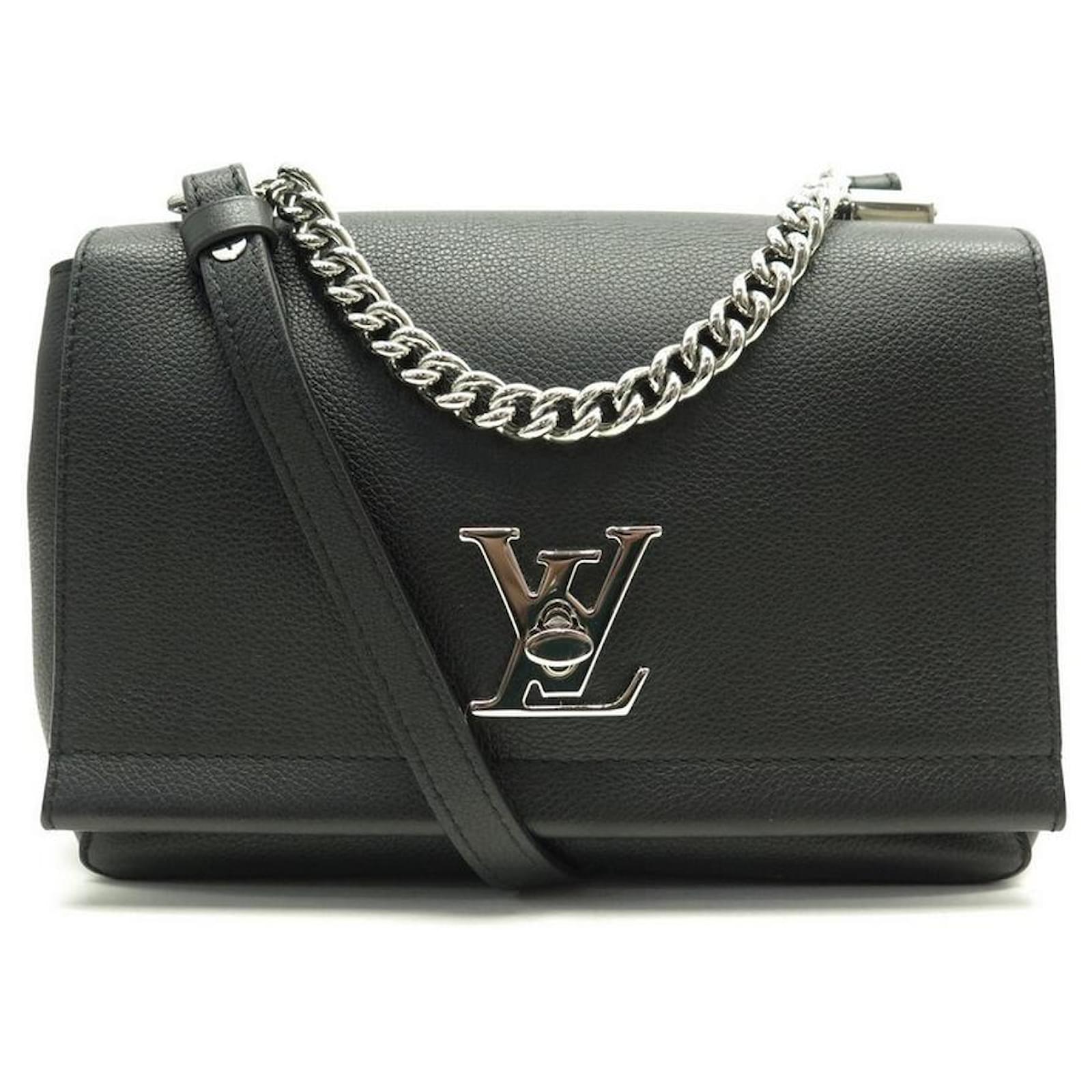 LOUIS VUITTON Lockme Chain Grained Leather Shoulder Bag Black