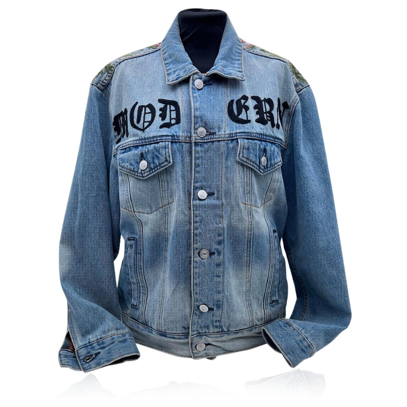 Gucci Modern Light Blue Denim Embroidered Jeans Men Jacket Size 42 IT   - Joli Closet