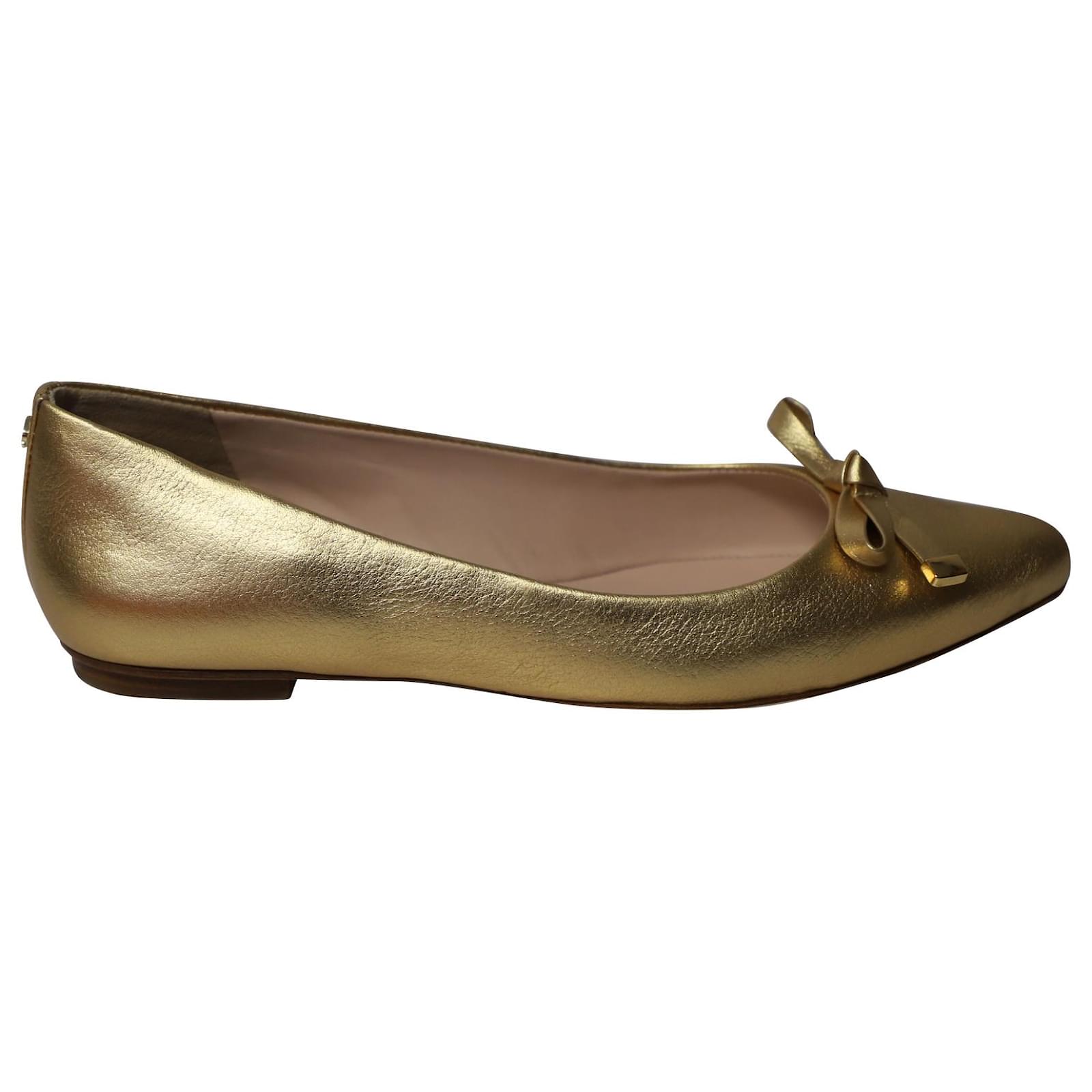 Kate Spade Emma Pointy Toe Ballet Flats in Gold Nappa Leather Golden   - Joli Closet