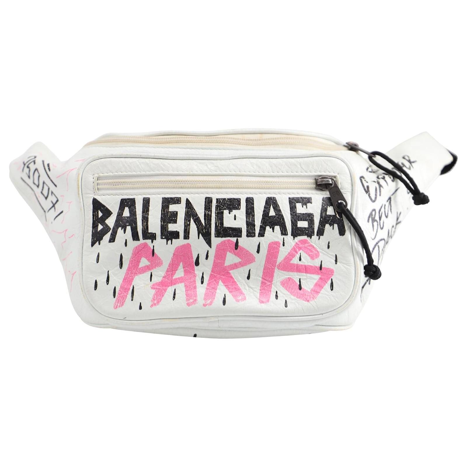 BALENCIAGA Hour glass XS bag in graffiti print leather  White  Balenciaga  mini bag 592833 1BWHY online on GIGLIOCOM