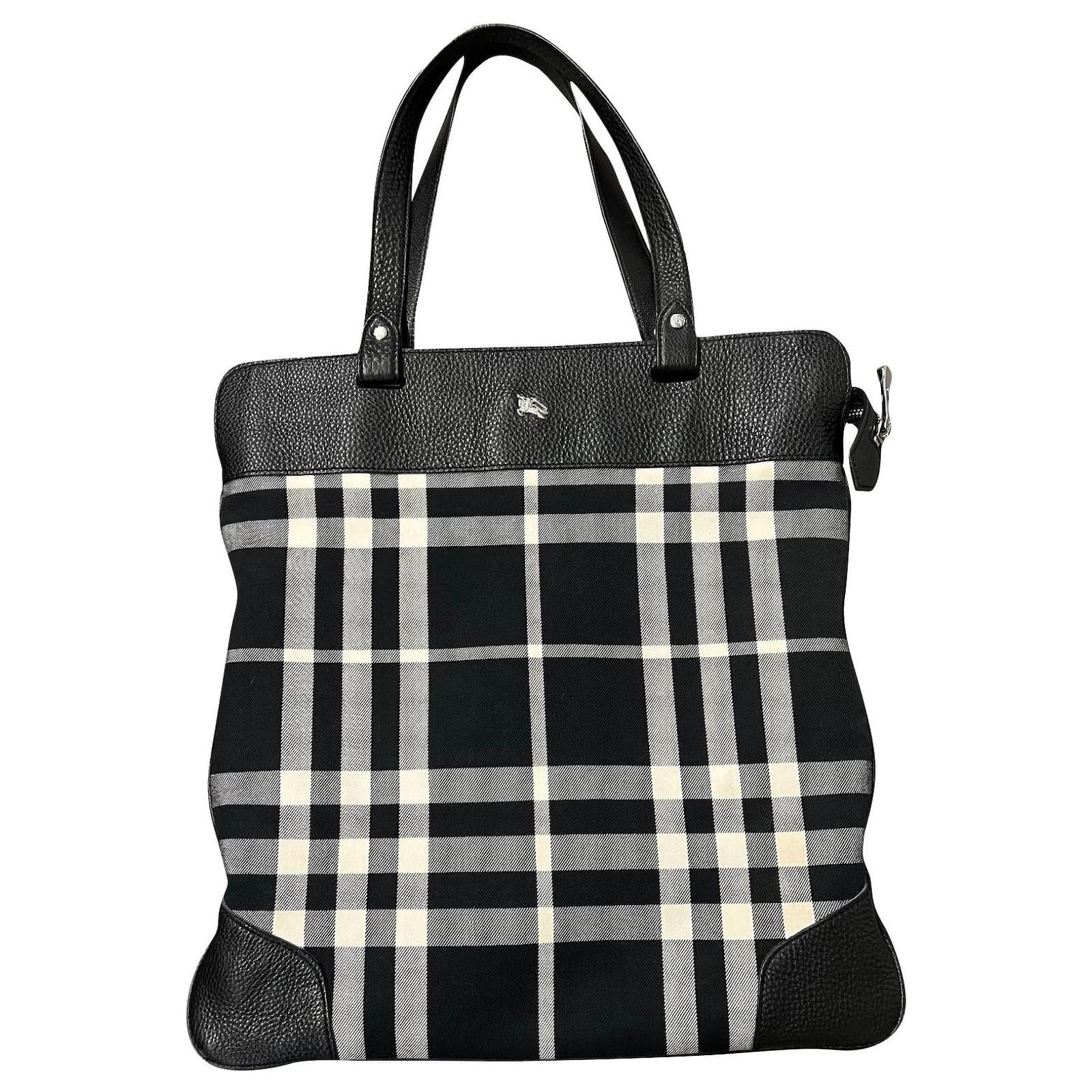 Burberry Tote Bag in Black and White Scottish Canvas Cloth Pony-style  calfskin  - Joli Closet