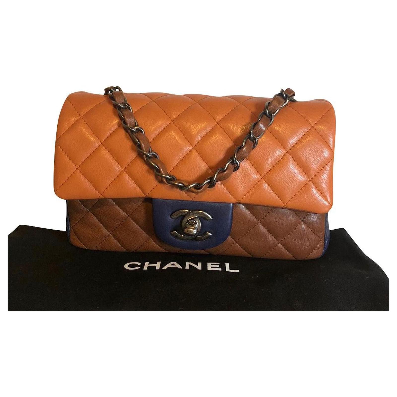 Chanel Orange Quilted Leather New Mini Classic Single Flap Bag at