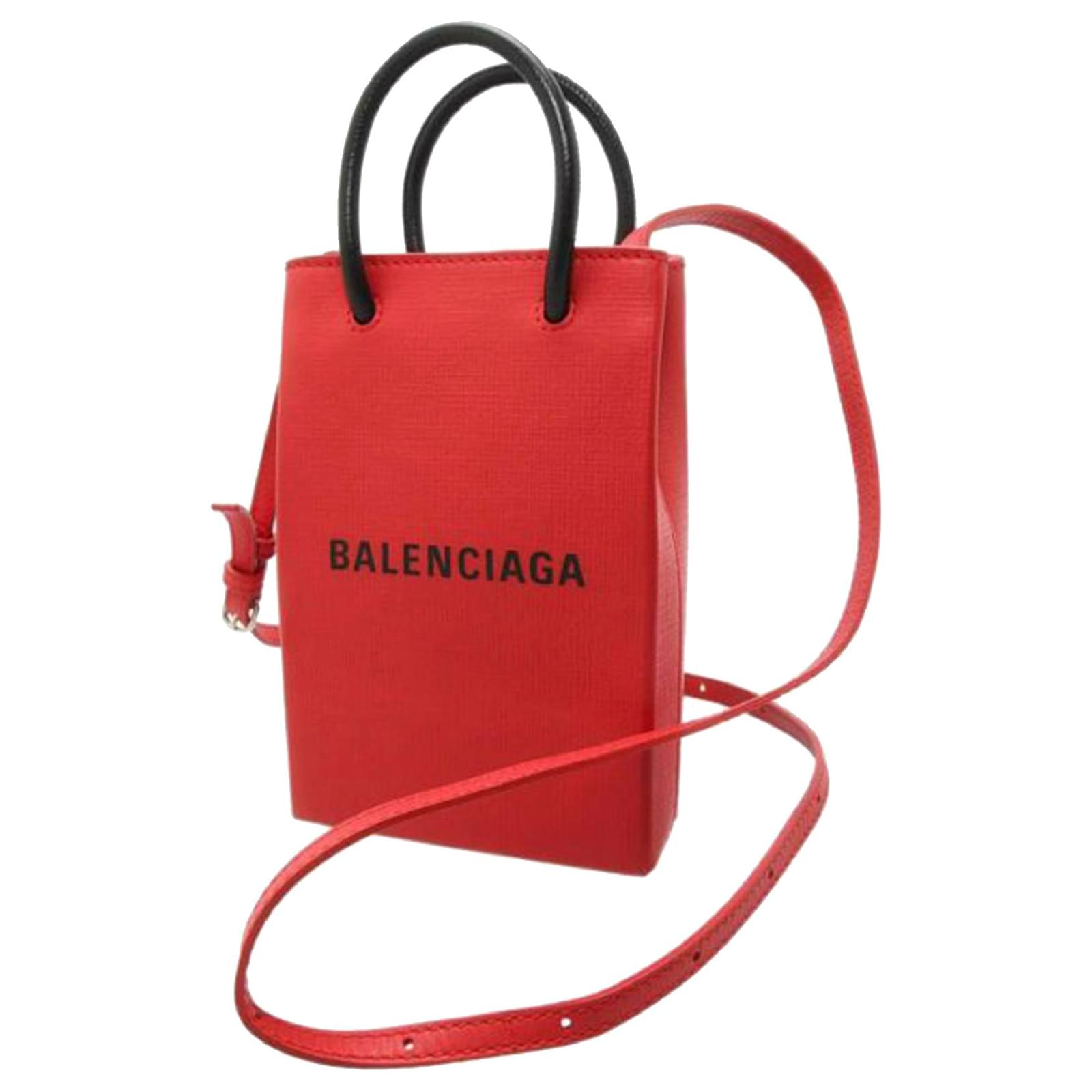 Balenciaga Red Shopping Phone Holder Leather Pony-style calfskin