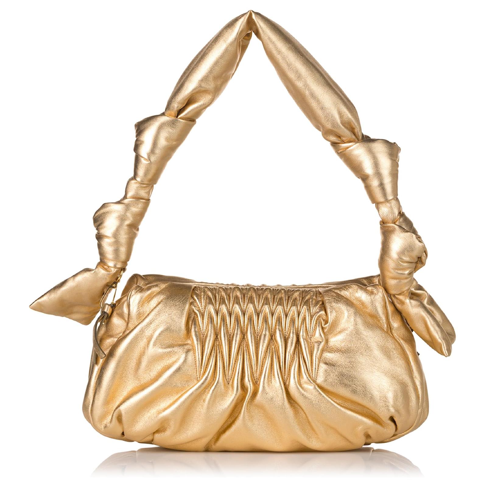 Miu Miu Gold Metallic Knot bag Golden Leather Pony-style calfskin ref ...