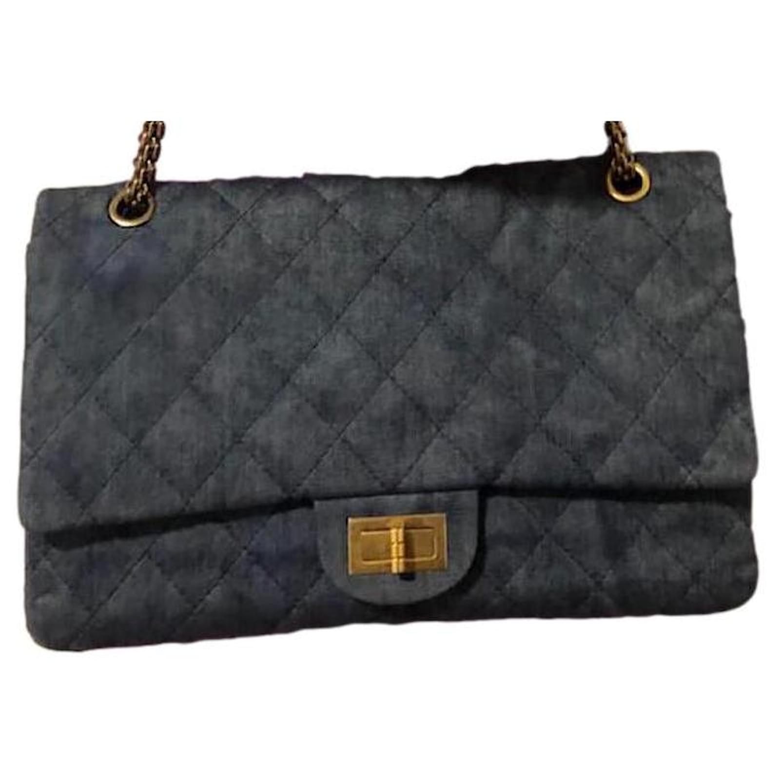 Chanel Classic 2.55 Reissue 227 Maxi lined Flap Navy Blue Denim
