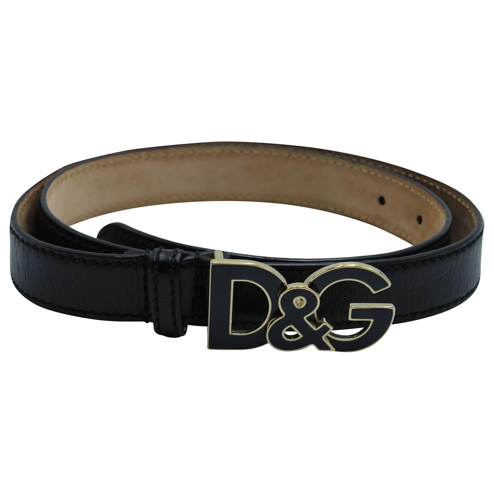 Dolce & Gabbana Enamel Logo Buckle Belt in Black Leather ref