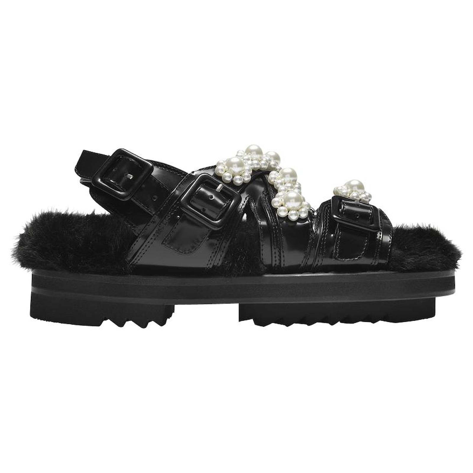 Simone Rocha Multi-Strap Track Sandal in Black Pearl Leather