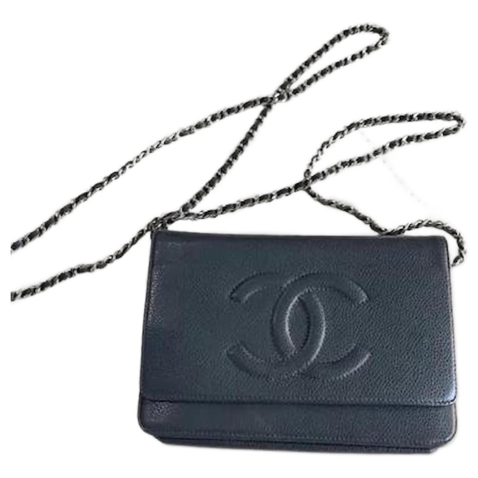 Chanel Dark Blue Grayish lined CC Caviar WOC Wallet on Chain with silver  hardware. Leather ref.694988 - Joli Closet