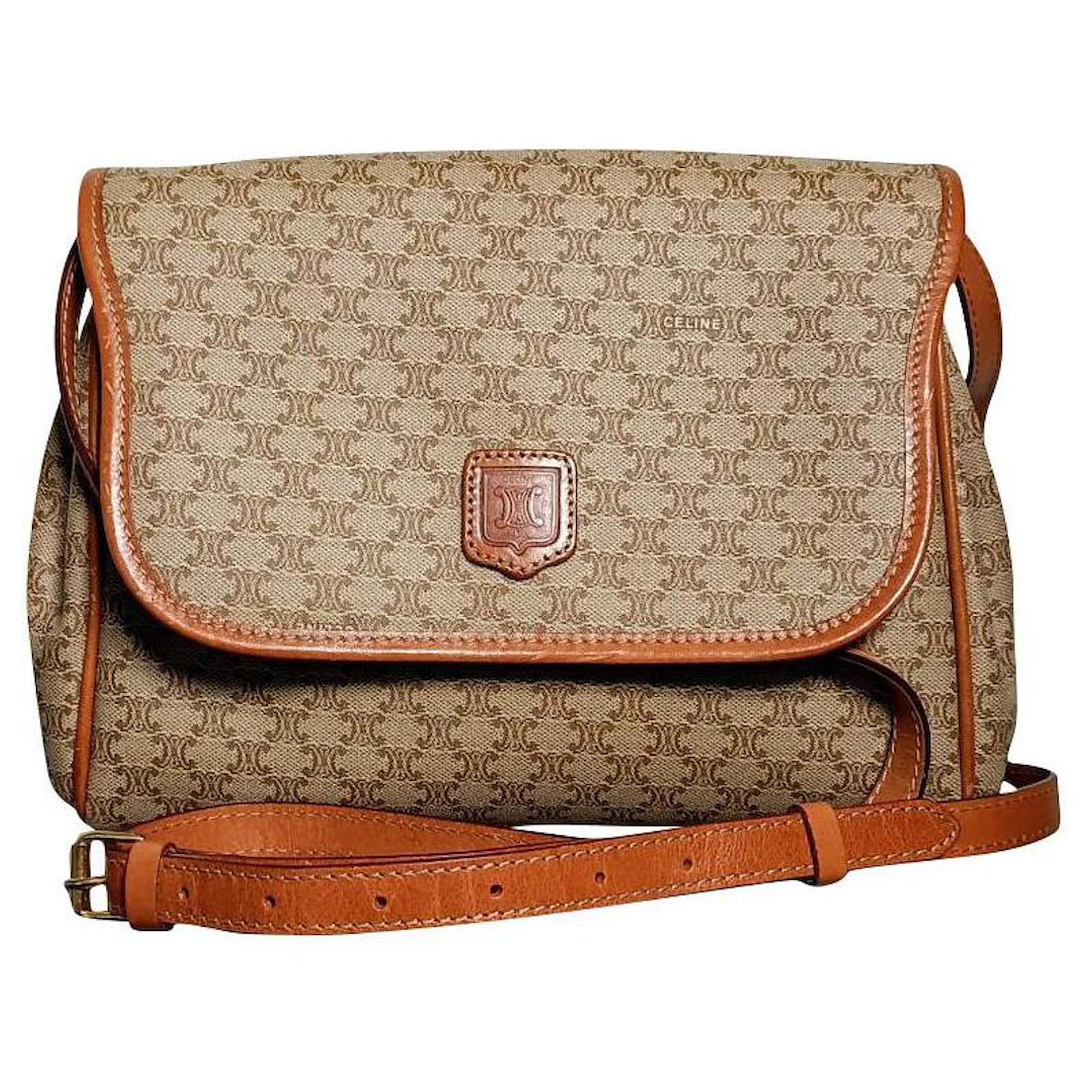 Big Bag Sac bandouli?�re C?�line vintage Cuir Toile Beige ref.695193 - Joli Closet