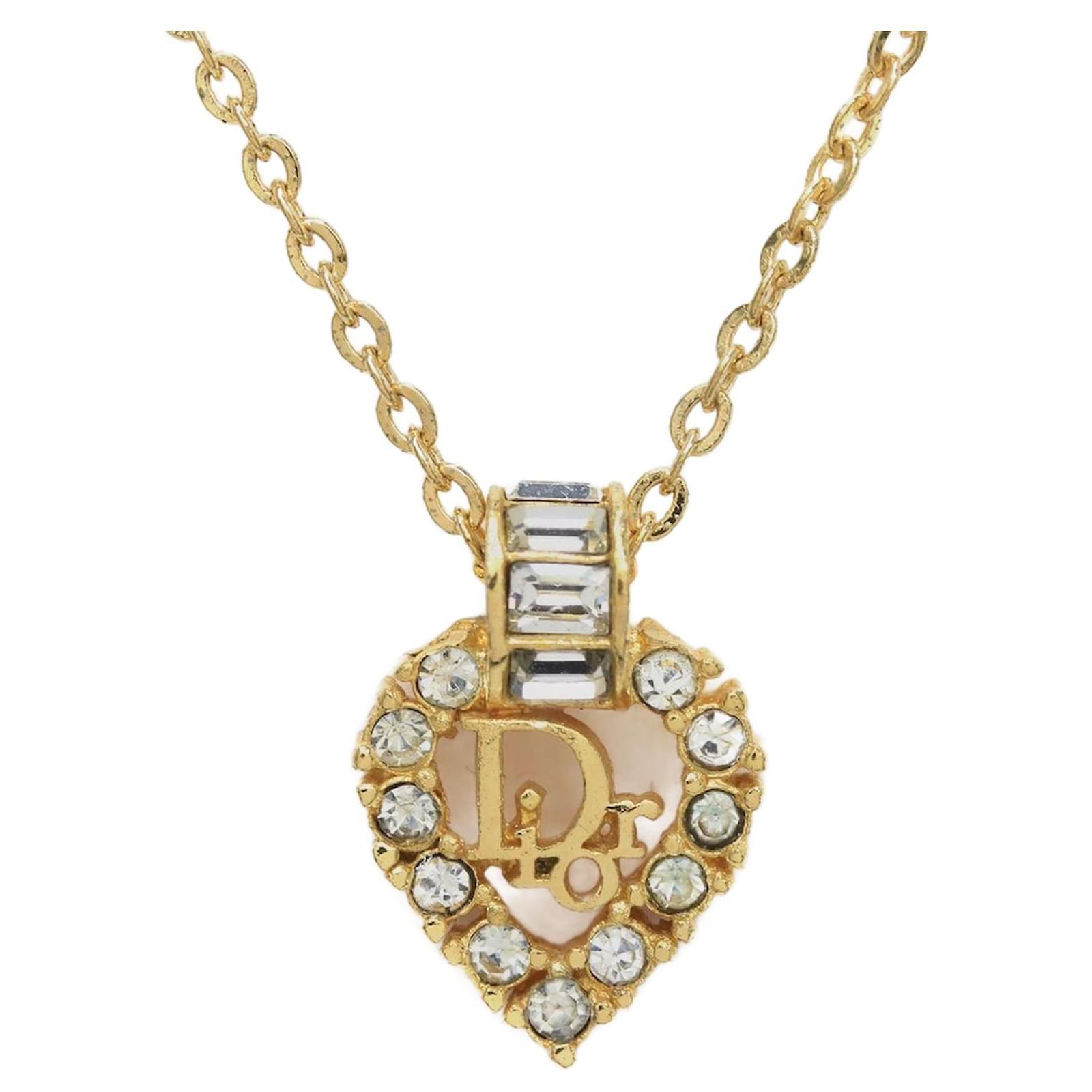 *Christian Dior Oblique HeartLogo Pendant Necklace Golden Goldplated