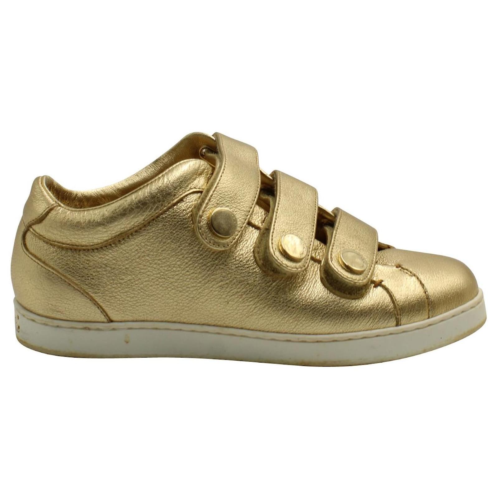 Omgaan met ga zo door scheuren Jimmy Choo Gold Velcro Strap Sneakers Golden Metallic Leather ref.695867 -  Joli Closet