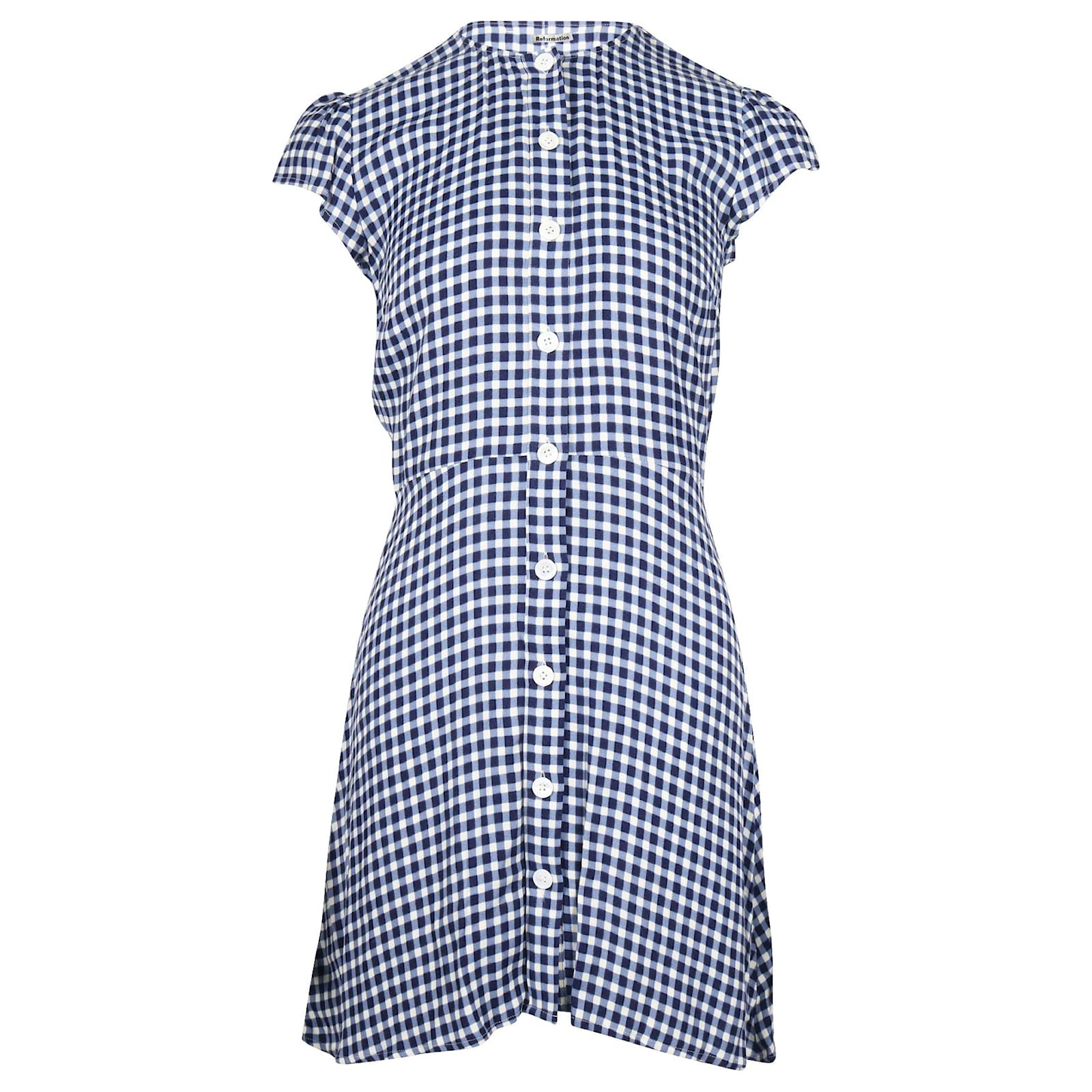 reformation blue gingham dress Reformation Nebraska Gingham Print Linen