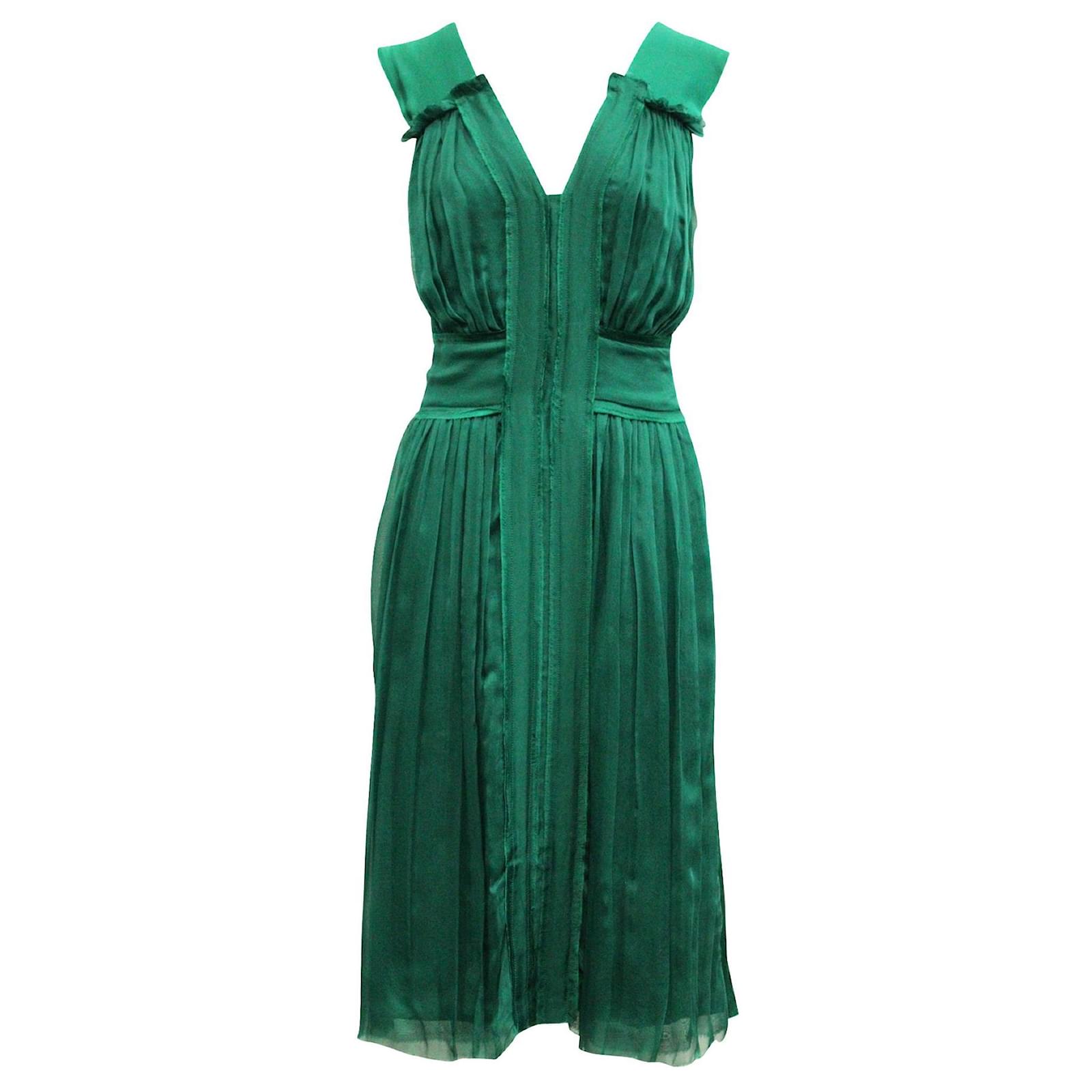 Alberta Ferretti Emerald Green Silk Pleated Dress ref.JC695957 (Sold) -  Joli Closet