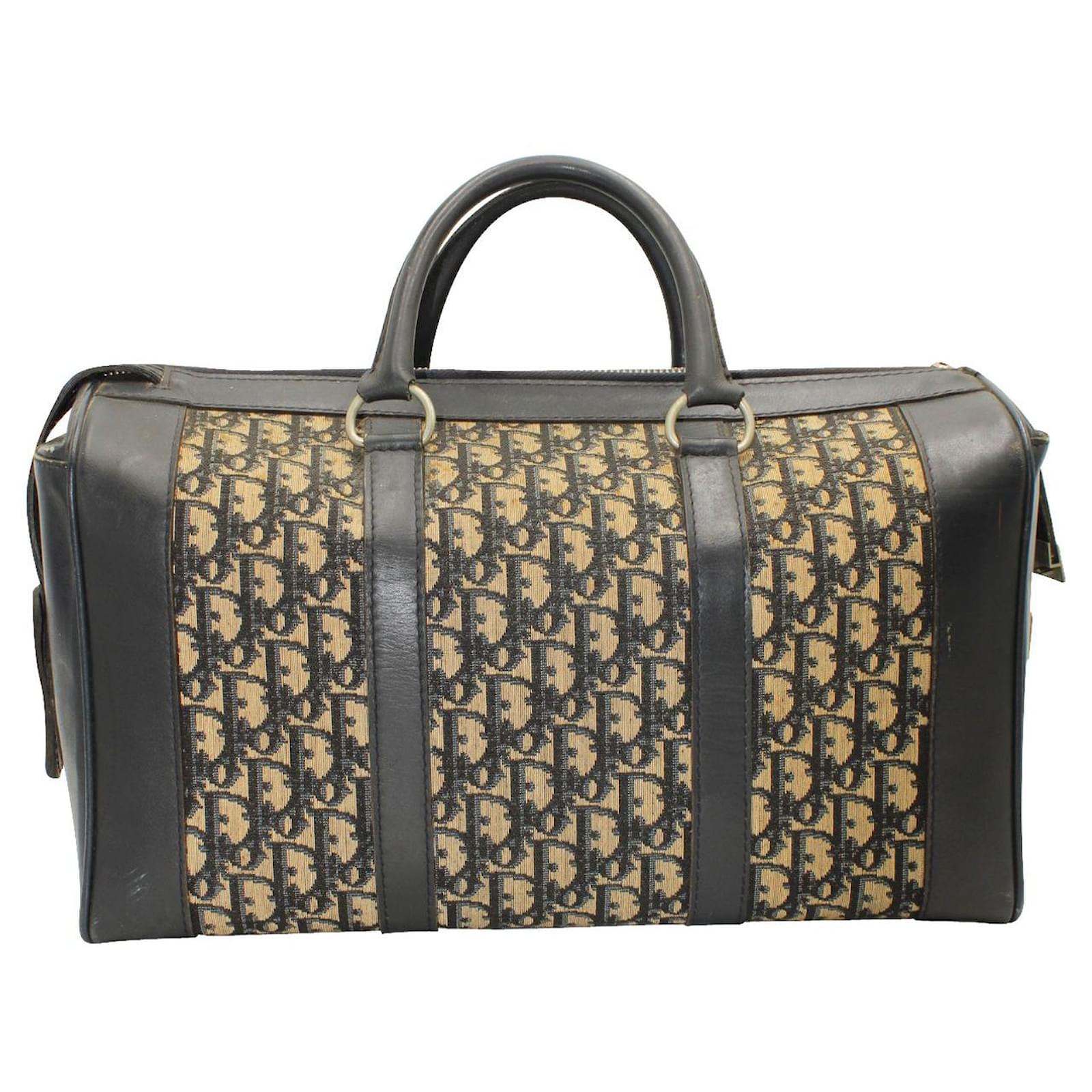 Dior Vintage 1970s Oblique Monogram Travel Bag Black Leather ref.696040 -  Joli Closet