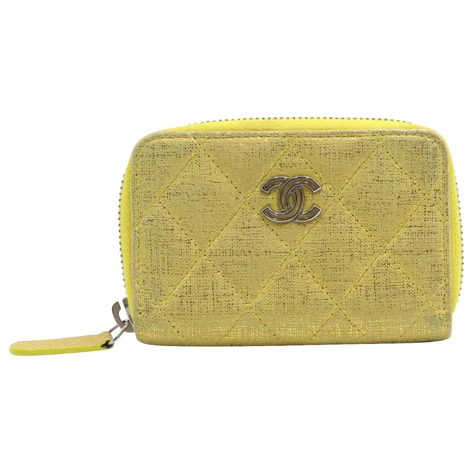 CHANEL Caviar Quilted Zip Around Classic Coin Purse Yellow 646236