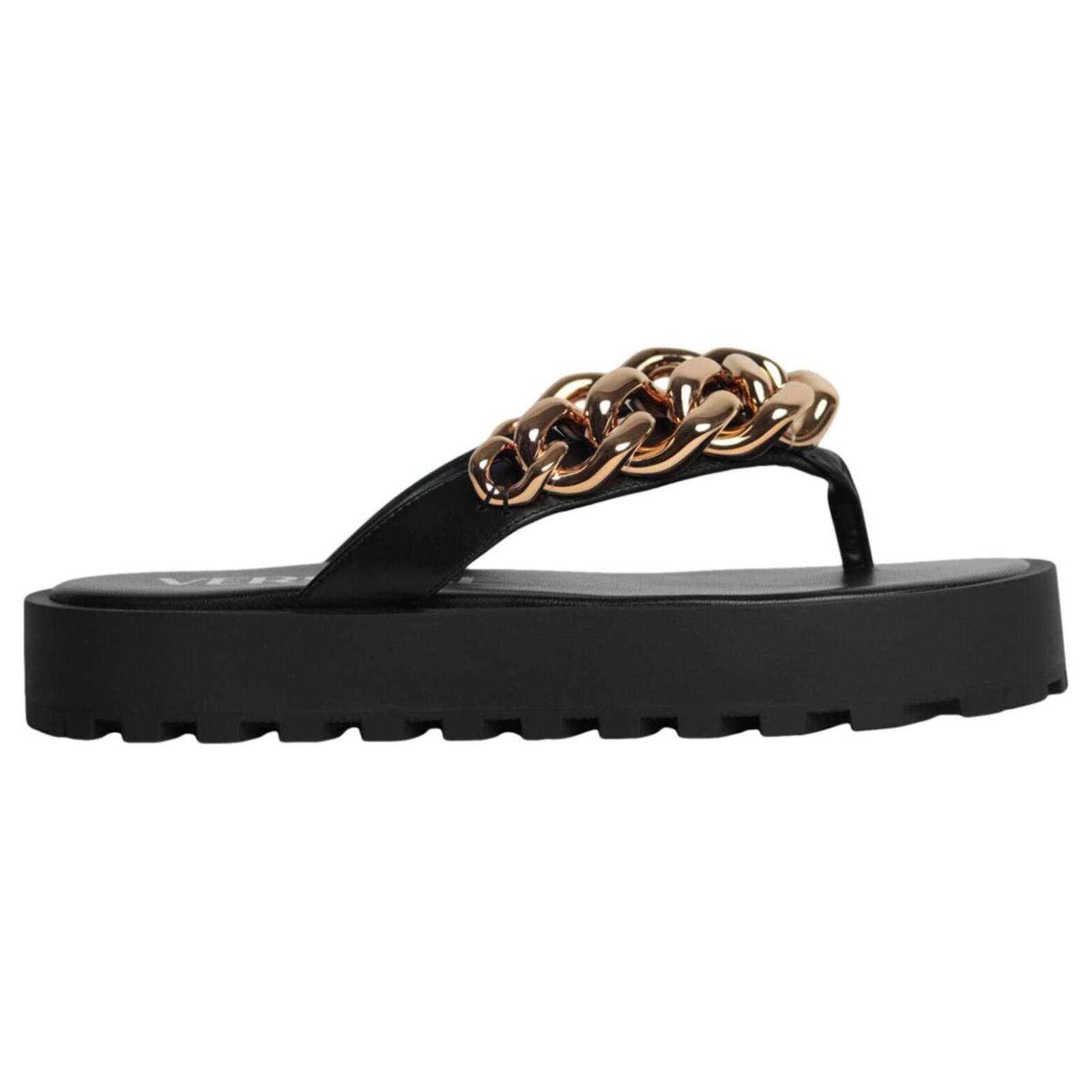 Versace Chain Leather Sandals Black ref.696503 - Joli Closet