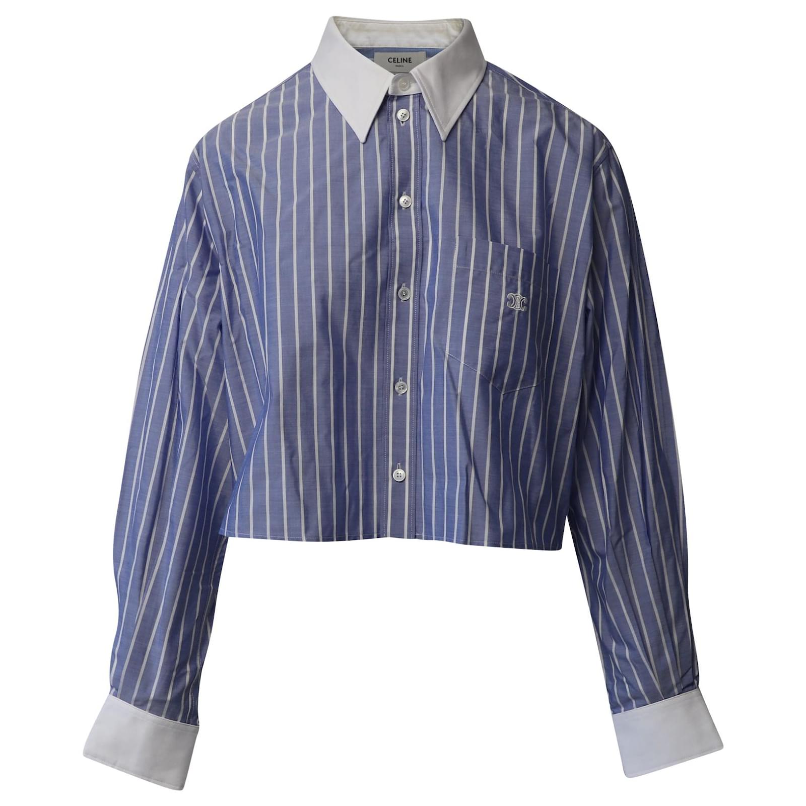 Celine Striped Cropped Shirt in Light Blue Cotton