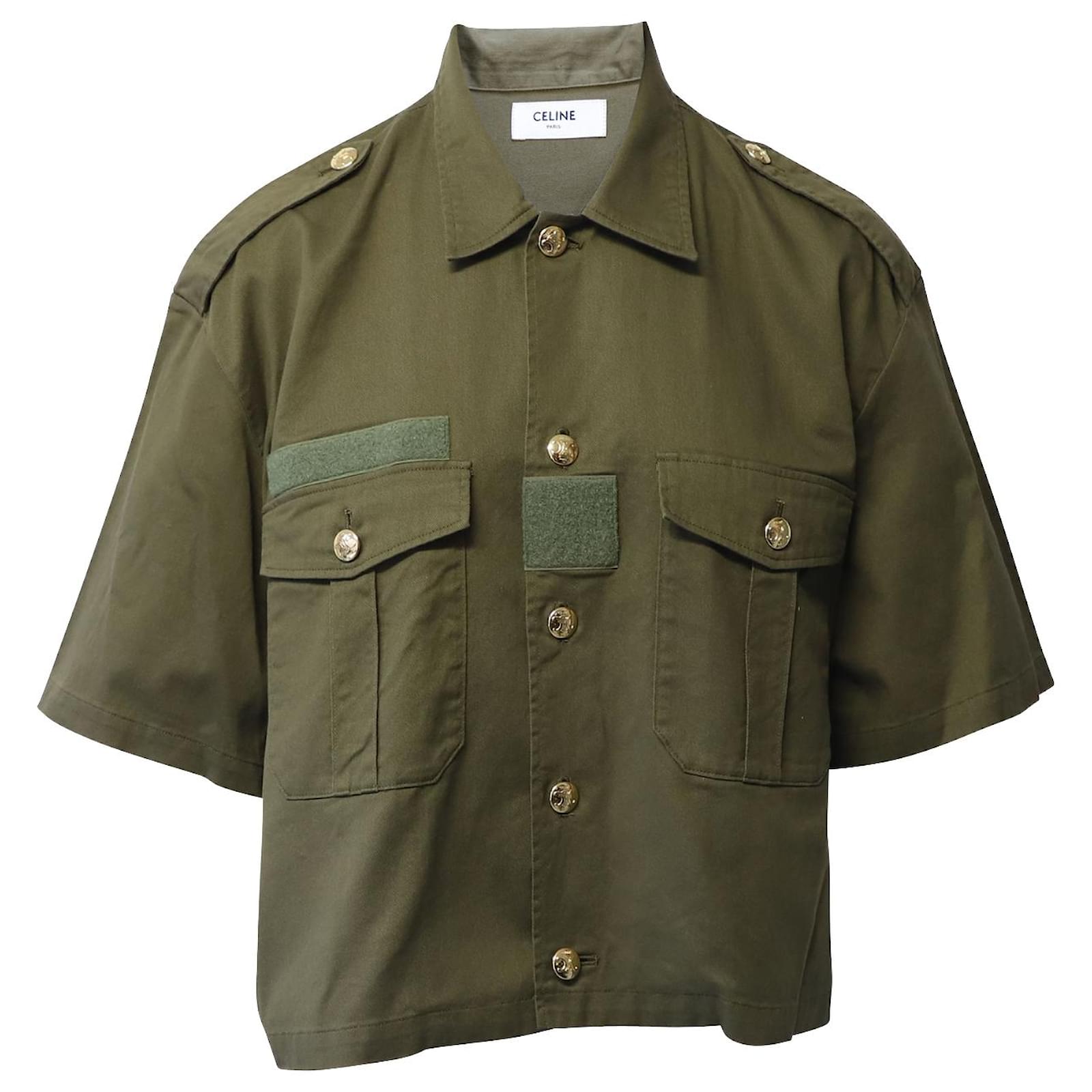 Céline Celine Military Shirt in Green Khaki Cotton ref