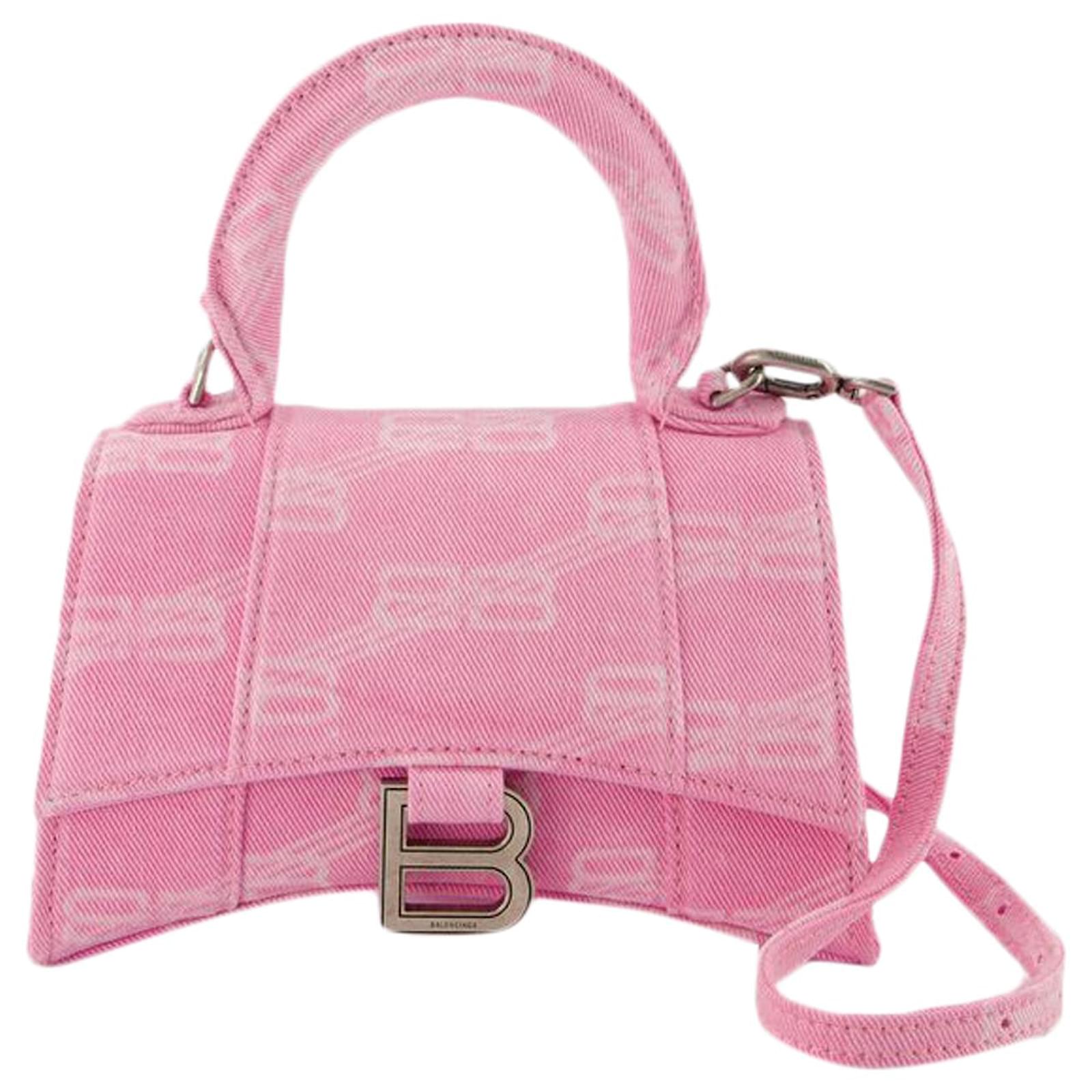 Balenciaga Small Hourglass Pink Denim Shoulder Bag New