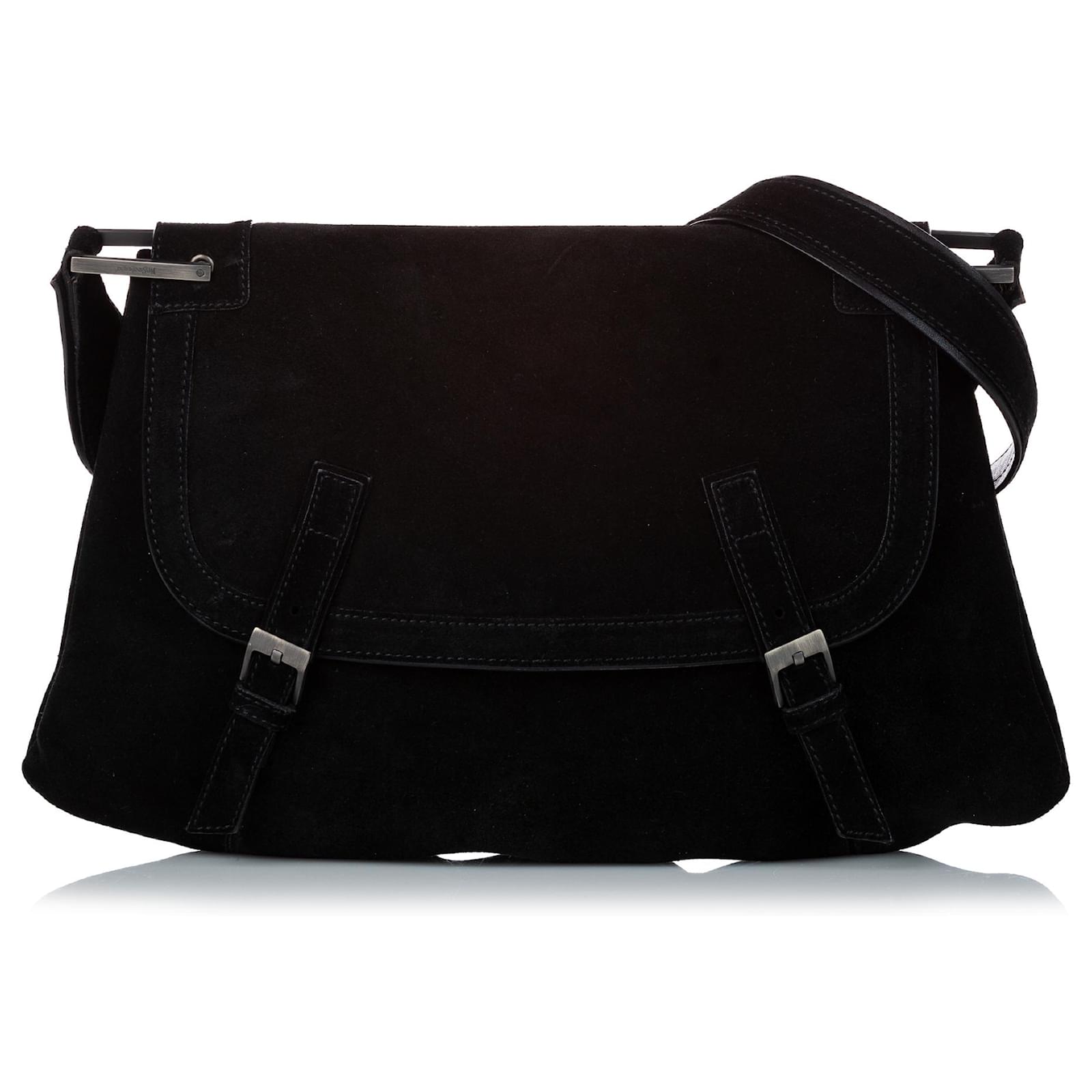 Saint Laurent Buckle Flap Leather Shoulder Bag Black