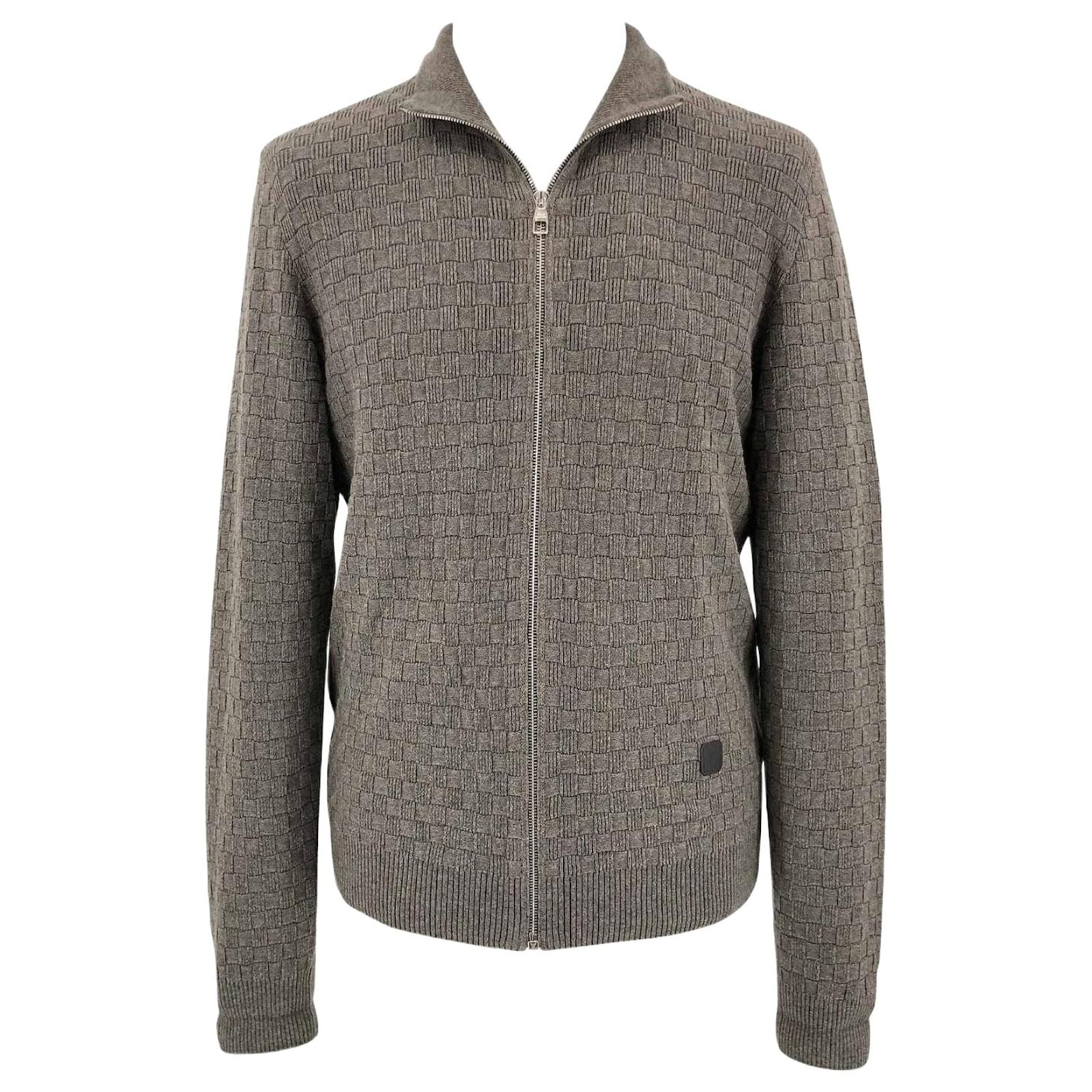 Louis Vuitton damier weave zip cardigan in gris fonce wool blend Grey  ref.698397 - Joli Closet