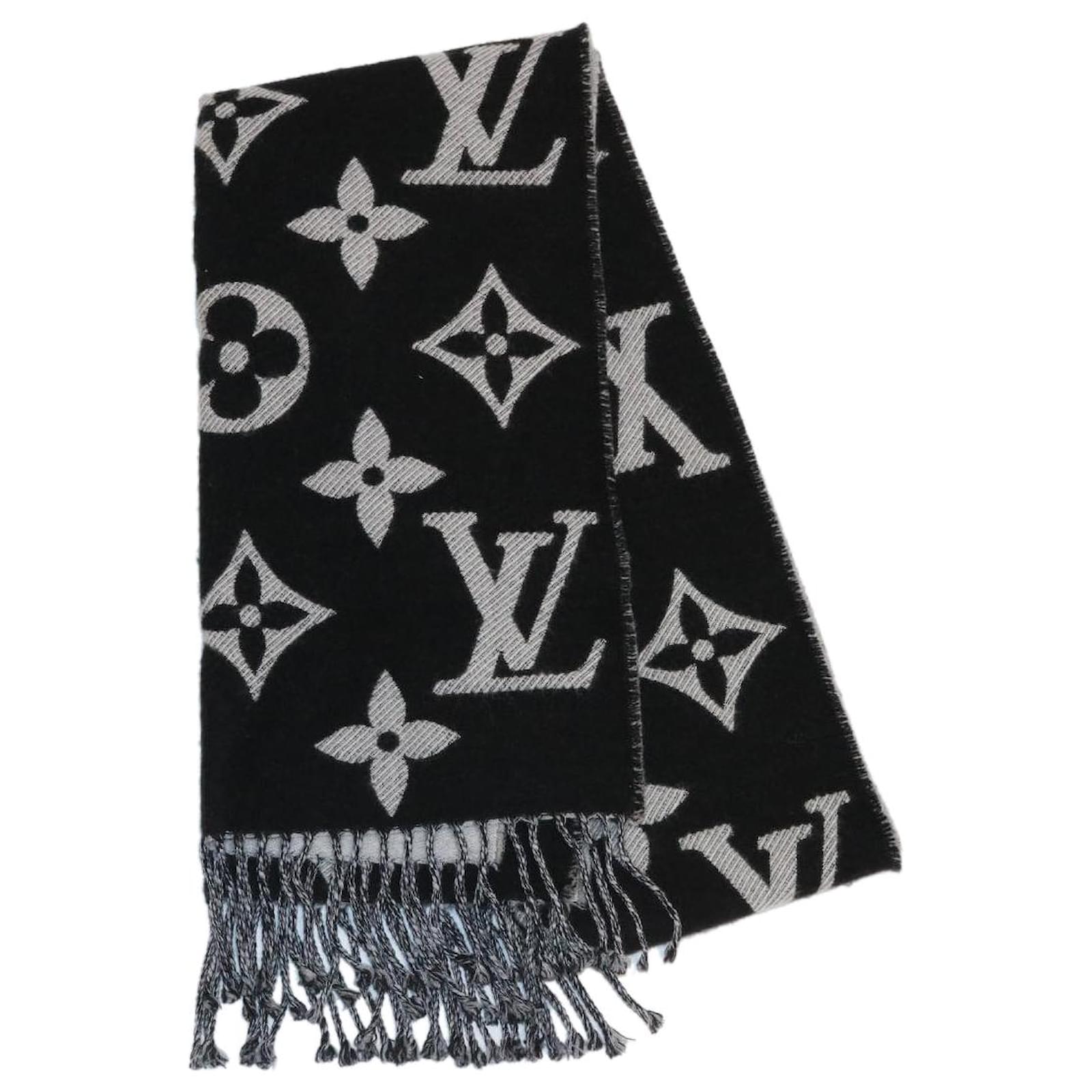 LOUIS VUITTON Escharpe Simply LV Scarf Wool Black White M76964 LV
