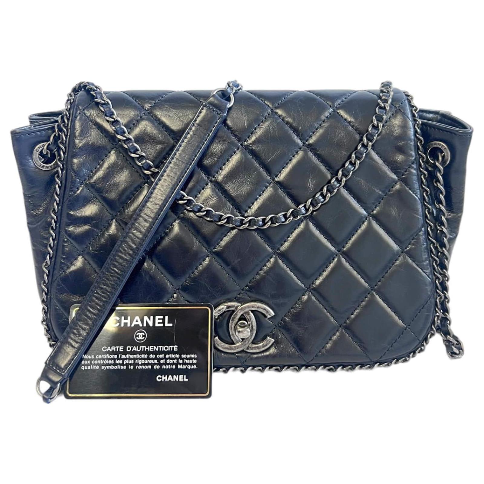 Chanel Accordion Flap Bag Navy Aged Calfskin Ruthenium Blue