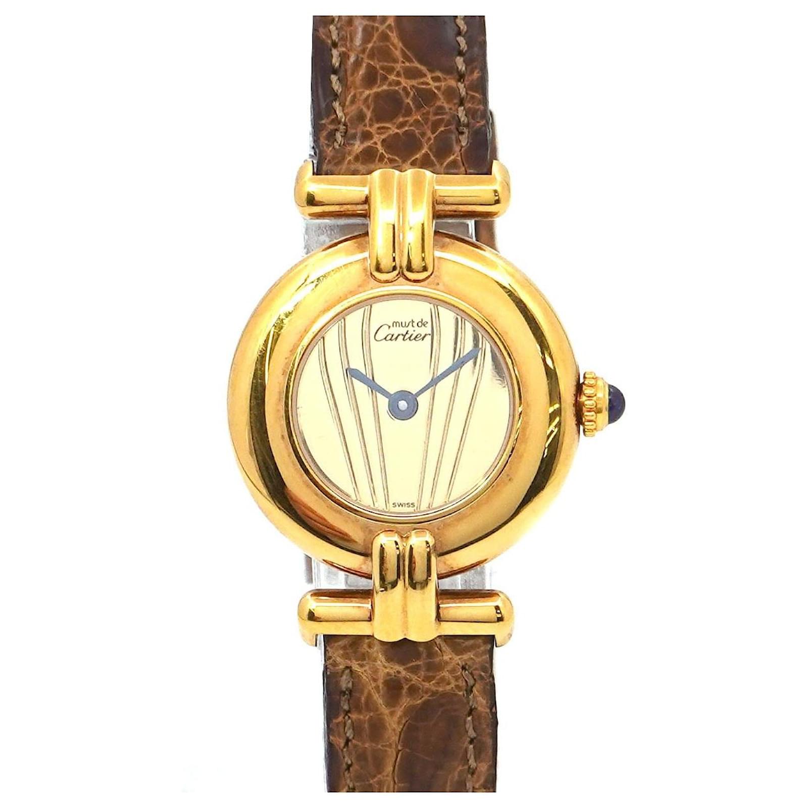 *Cartier Masto Colisée Vermeil Vintage Montre Femme Cadran Or SV925 Montre Quartz Must de