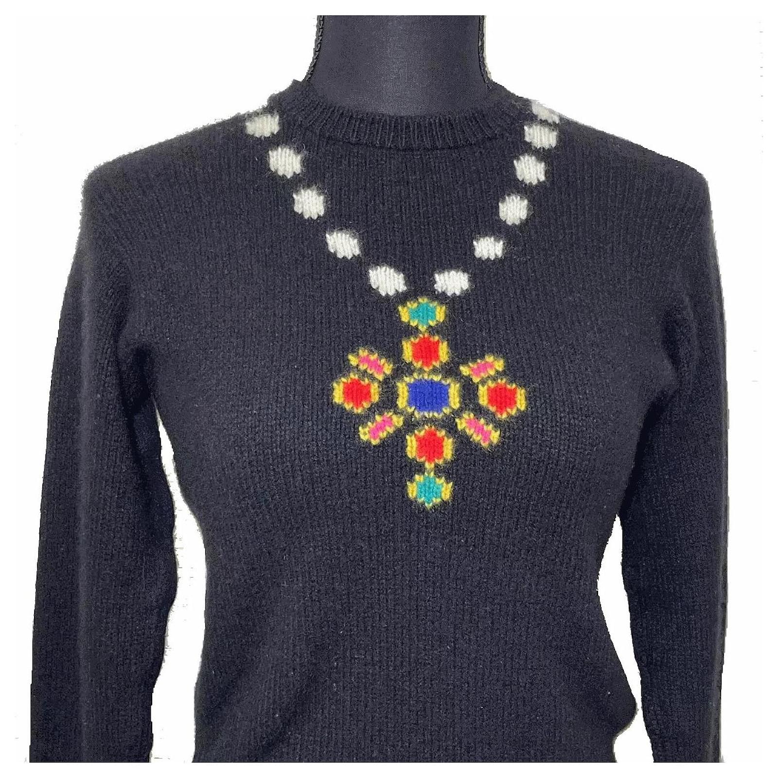 Chanel] CHANEL Coco Button 95A Knitted Sweater 40 Cashmere Black   - Joli Closet