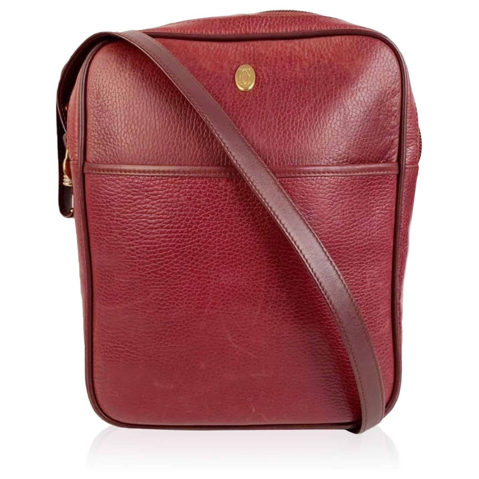 Cartier Must de Vintage Burgundy Leather Messenger Crossbody Bag