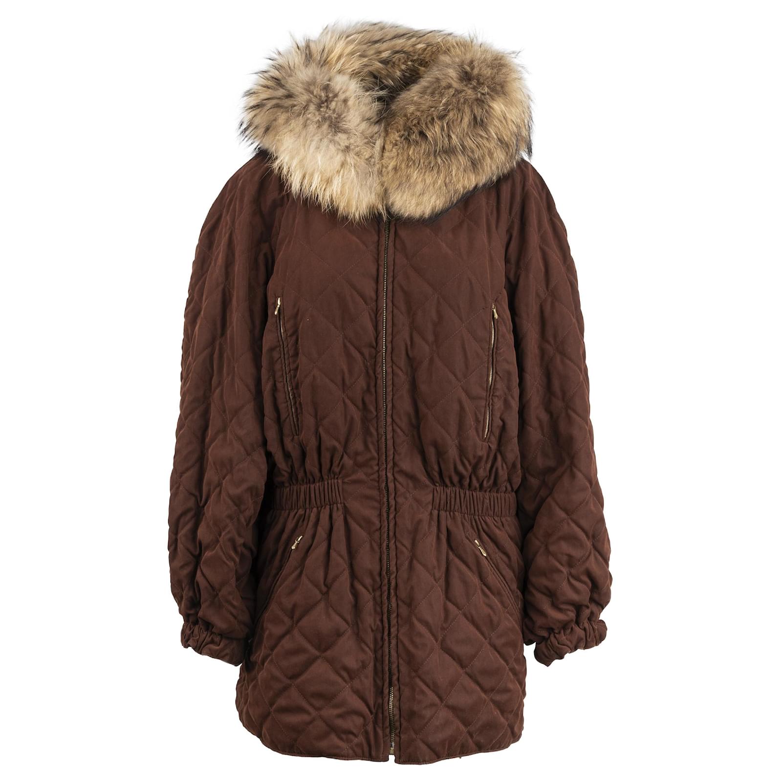 Hermès Quilted Jacket With Fox Collar Brown ref.702600 - Joli Closet