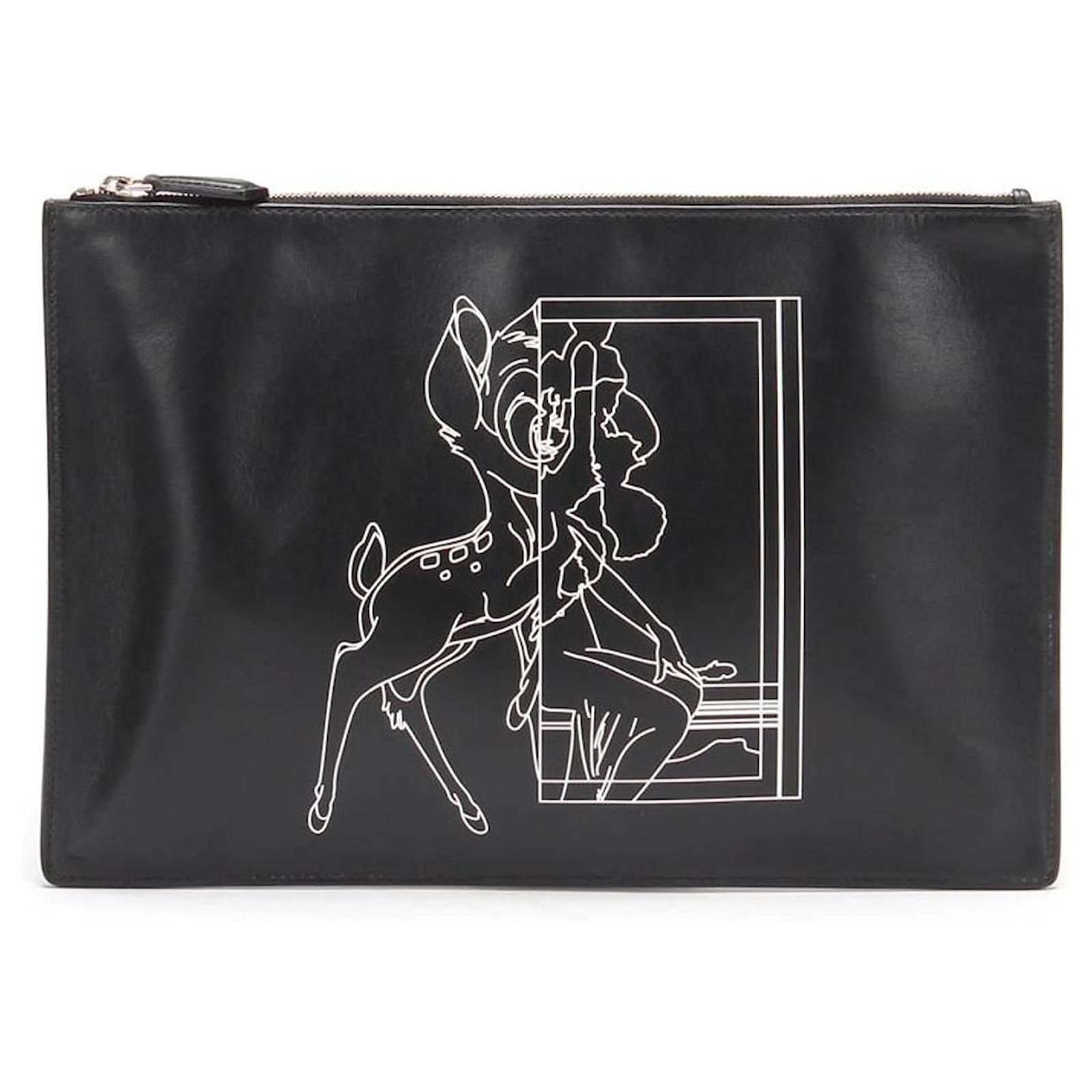 Givenchy Leather Bambi Stencil Print Clutch Pony-style calfskin