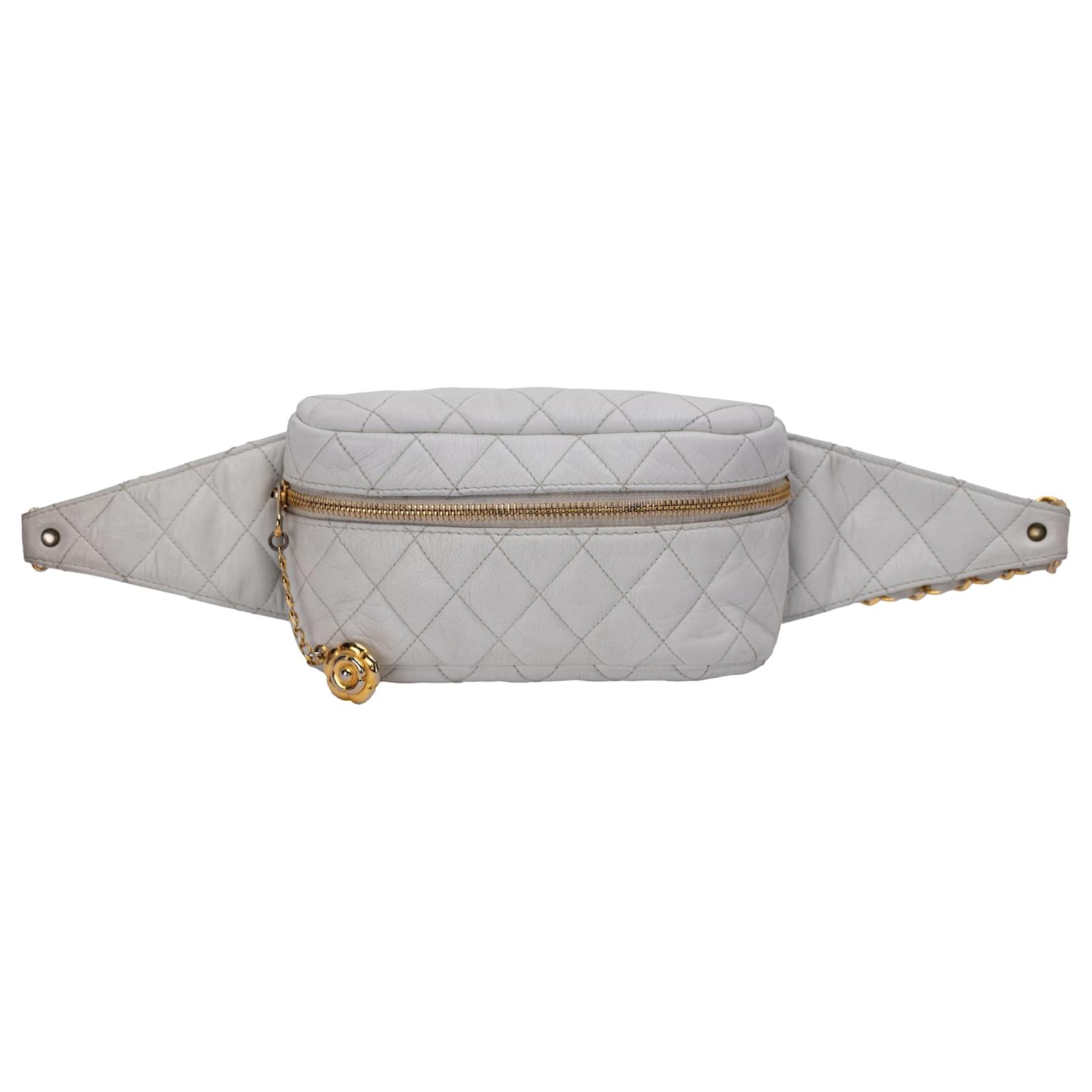 Chanel Belt Bag White Leather Gold Chain Cc Logo