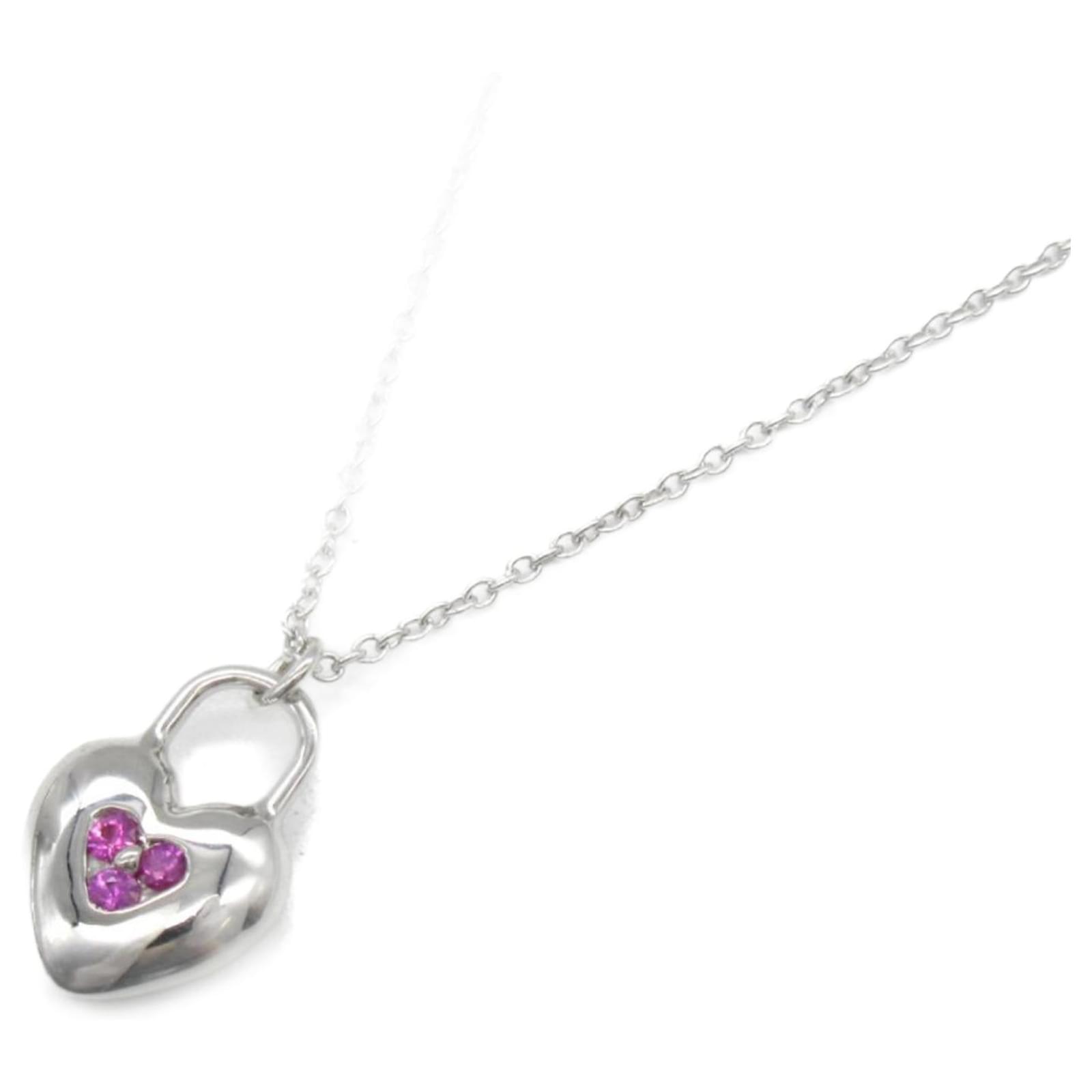 Autre Marque Tiffany Pink 18K Heart Lock Pendant Necklace Golden