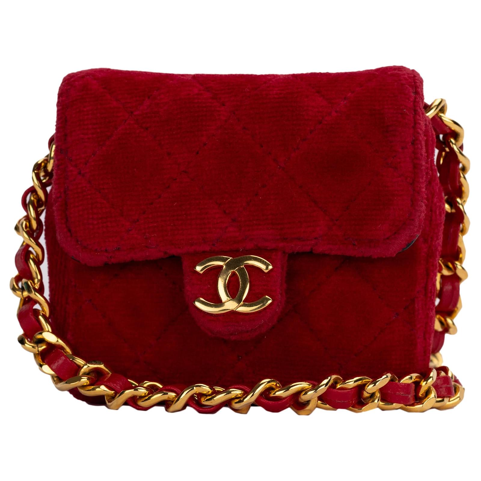 Chanel Velvet Micro Quilted Flap Bag Red  - Joli Closet