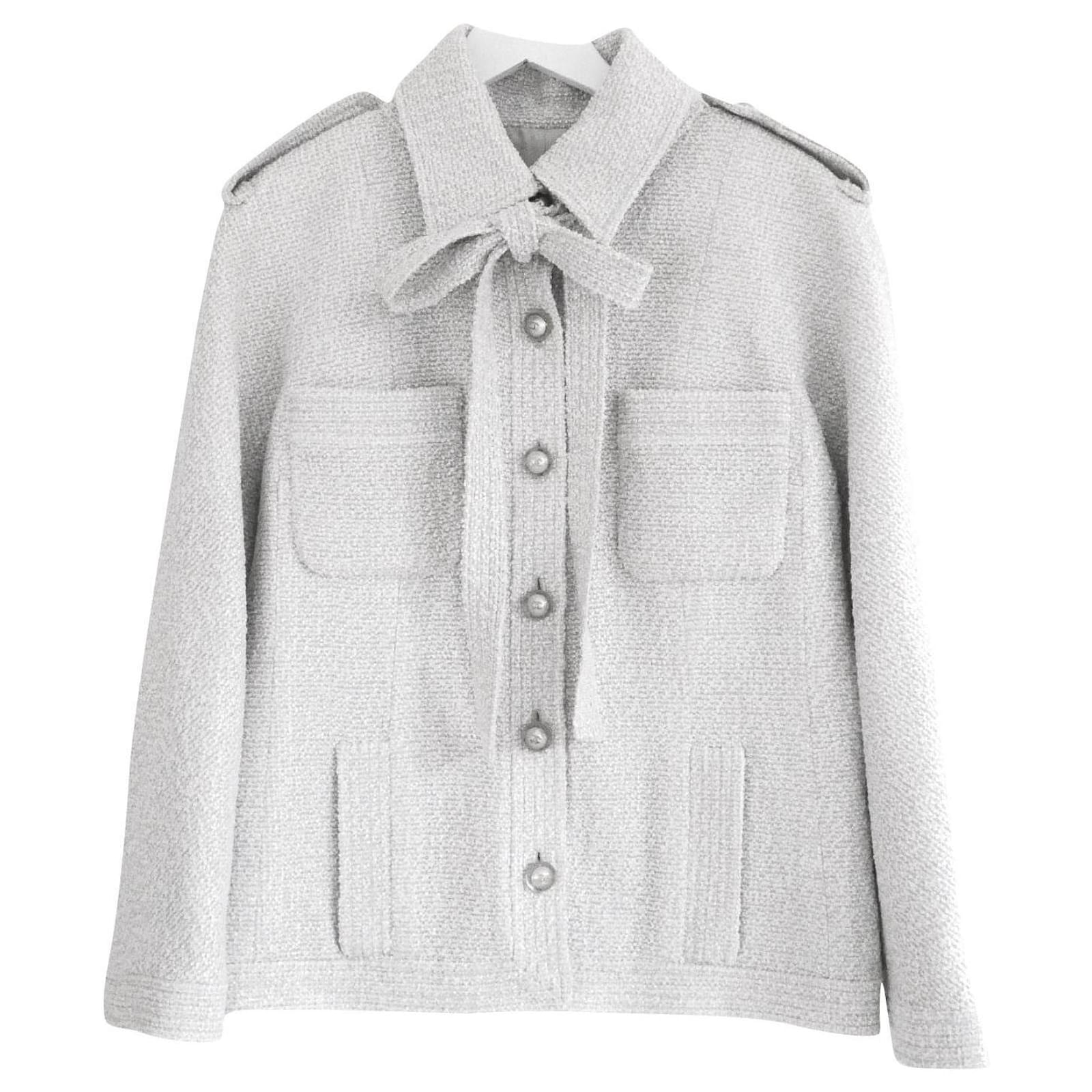 Chanel SS16 16P Pearly Grey Fantasy Tweed Jacket Silk Viscose ref ...