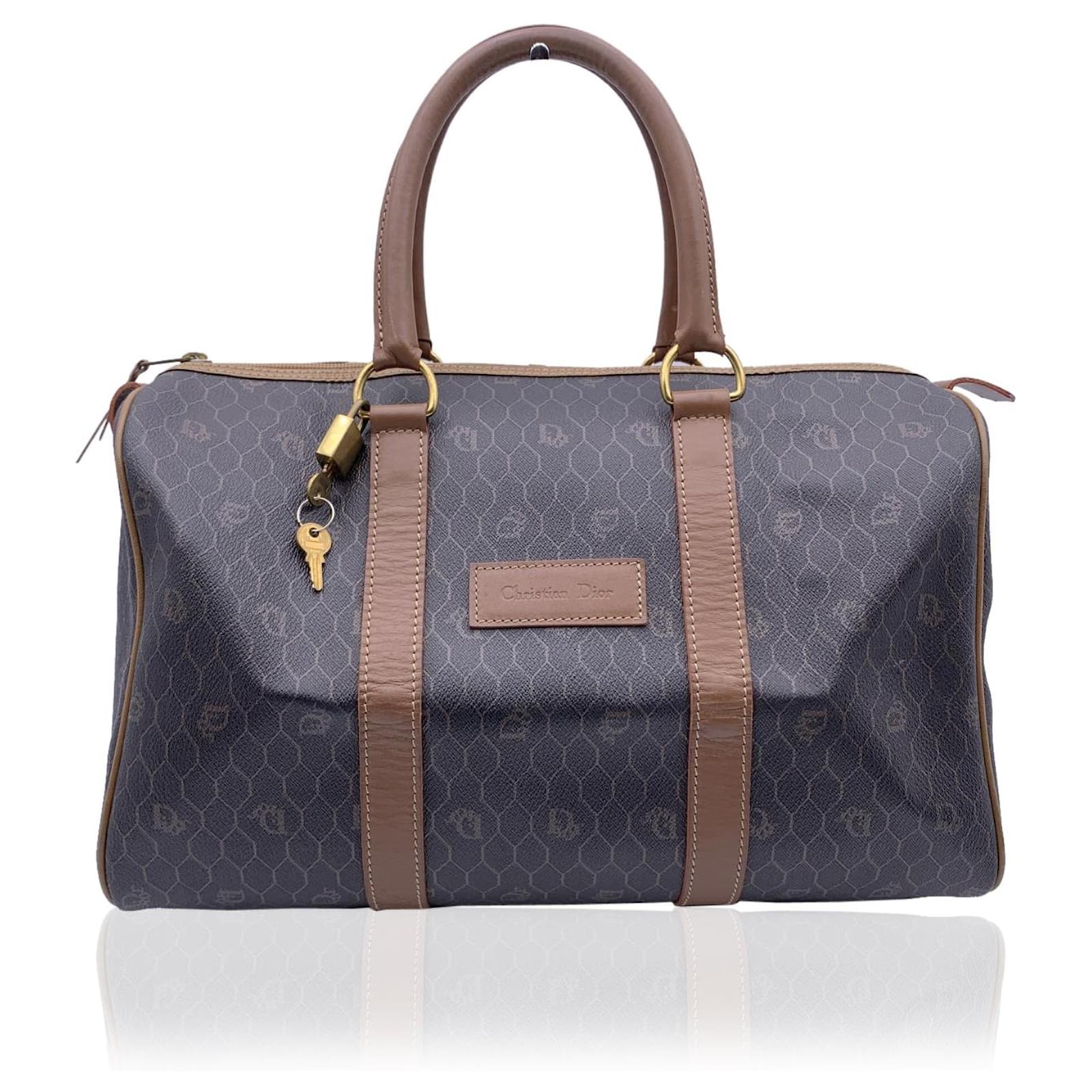 Christian Dior Vintage Grey Monogram Canvas Duffle Boston Bag Cloth ref